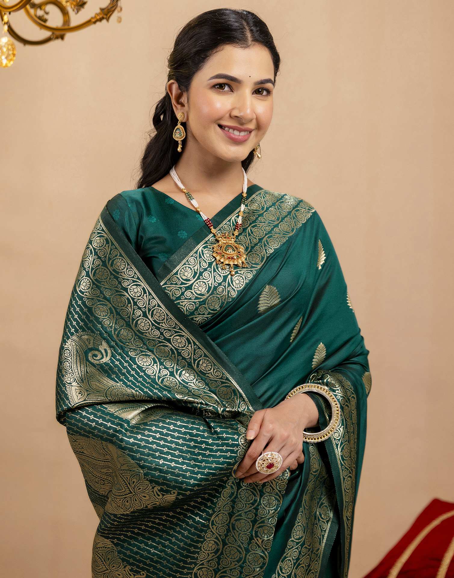 Rama Green Silk Woven Banarasi Saree - Image 10
