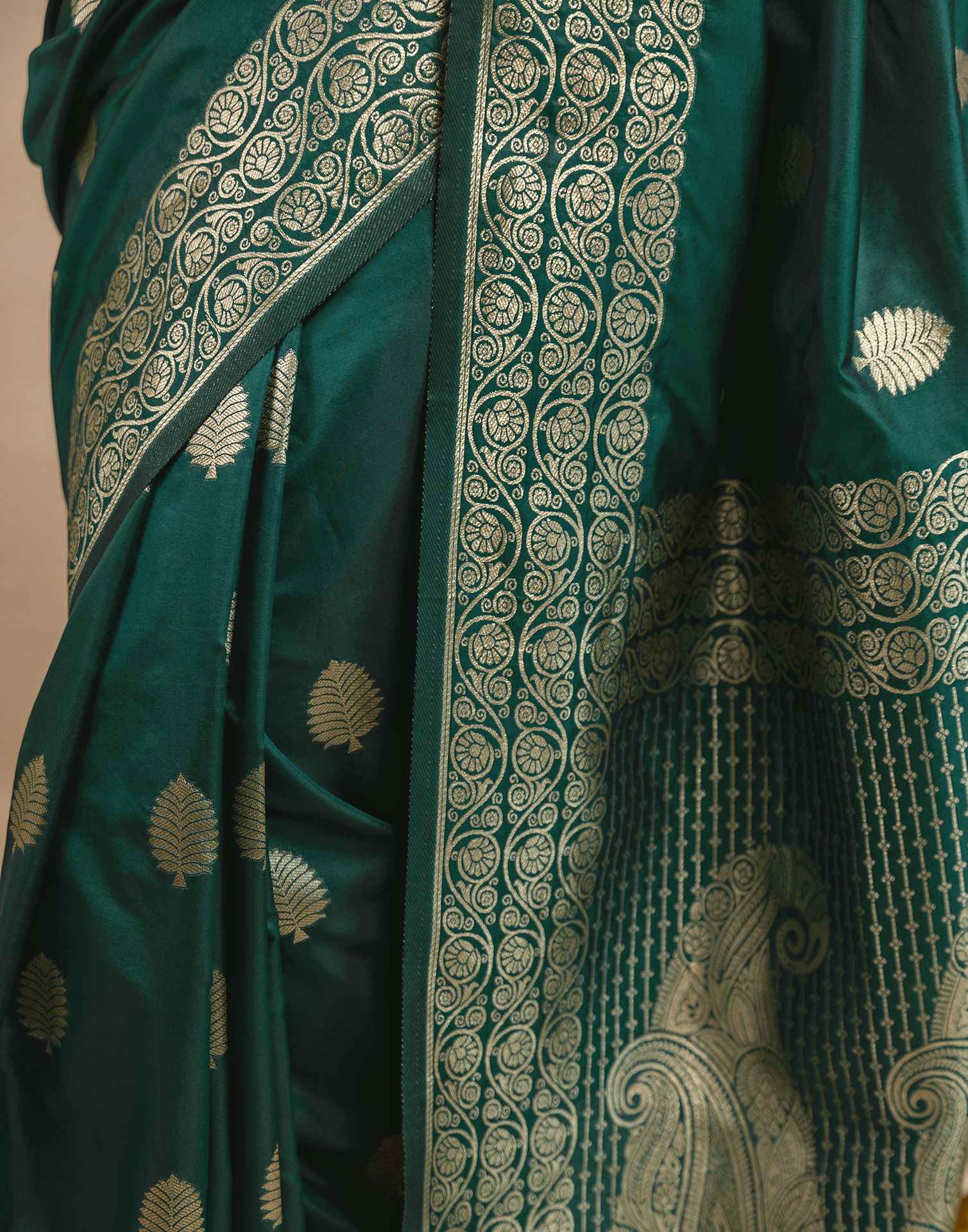Rama Green Silk Woven Banarasi Saree - Image 11