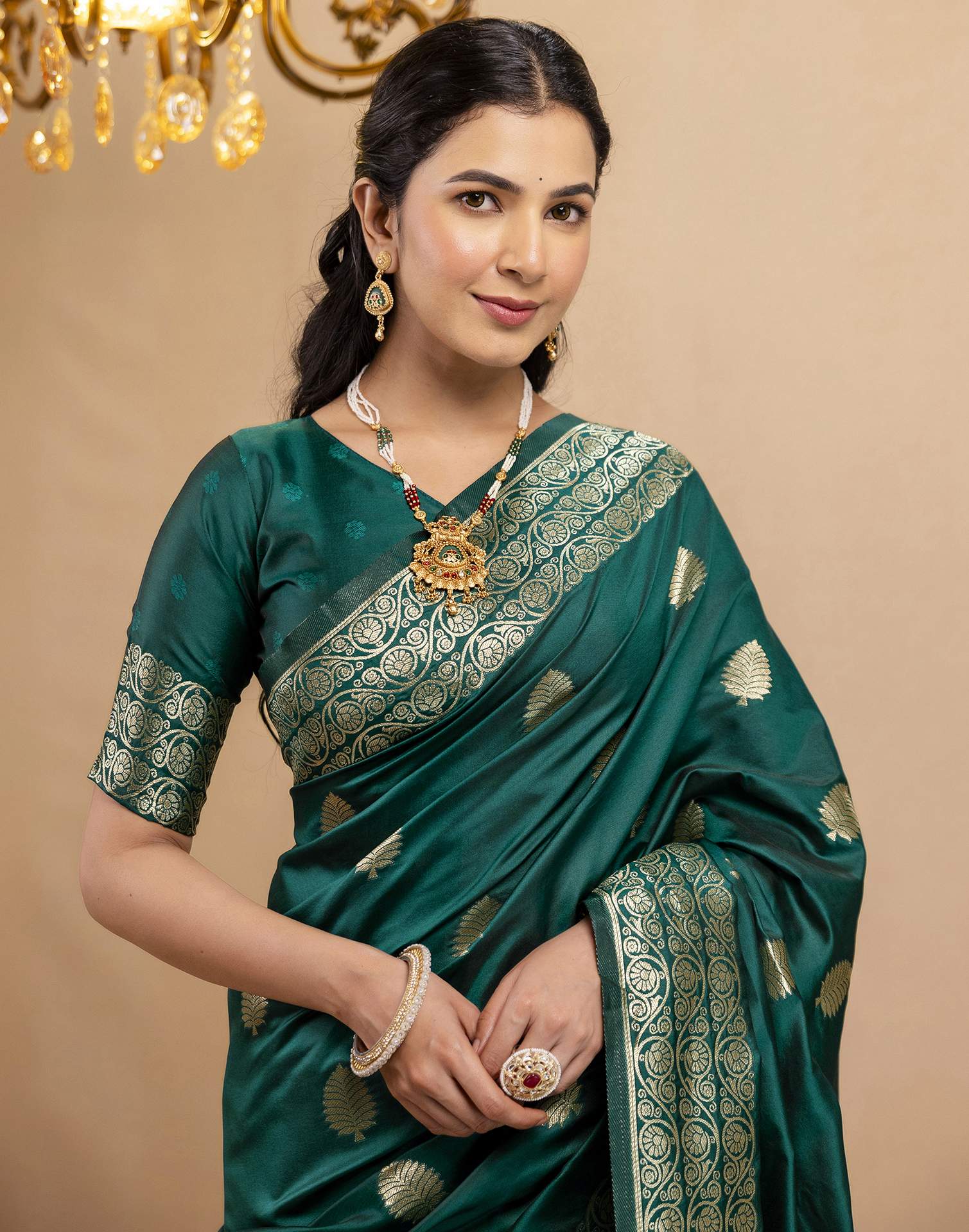 Rama Green Silk Woven Banarasi Saree - Image 2