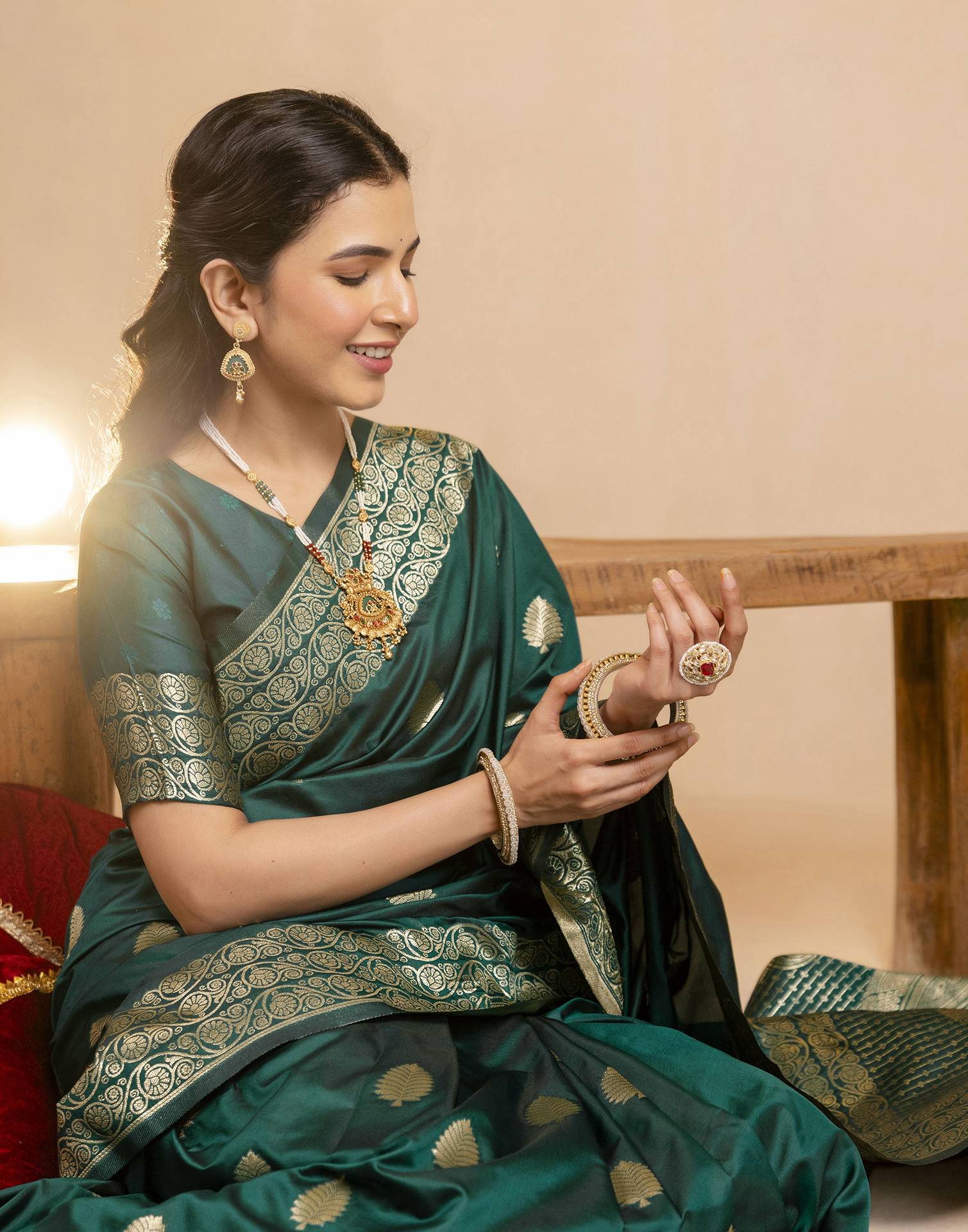 Rama Green Silk Woven Banarasi Saree - Image 4