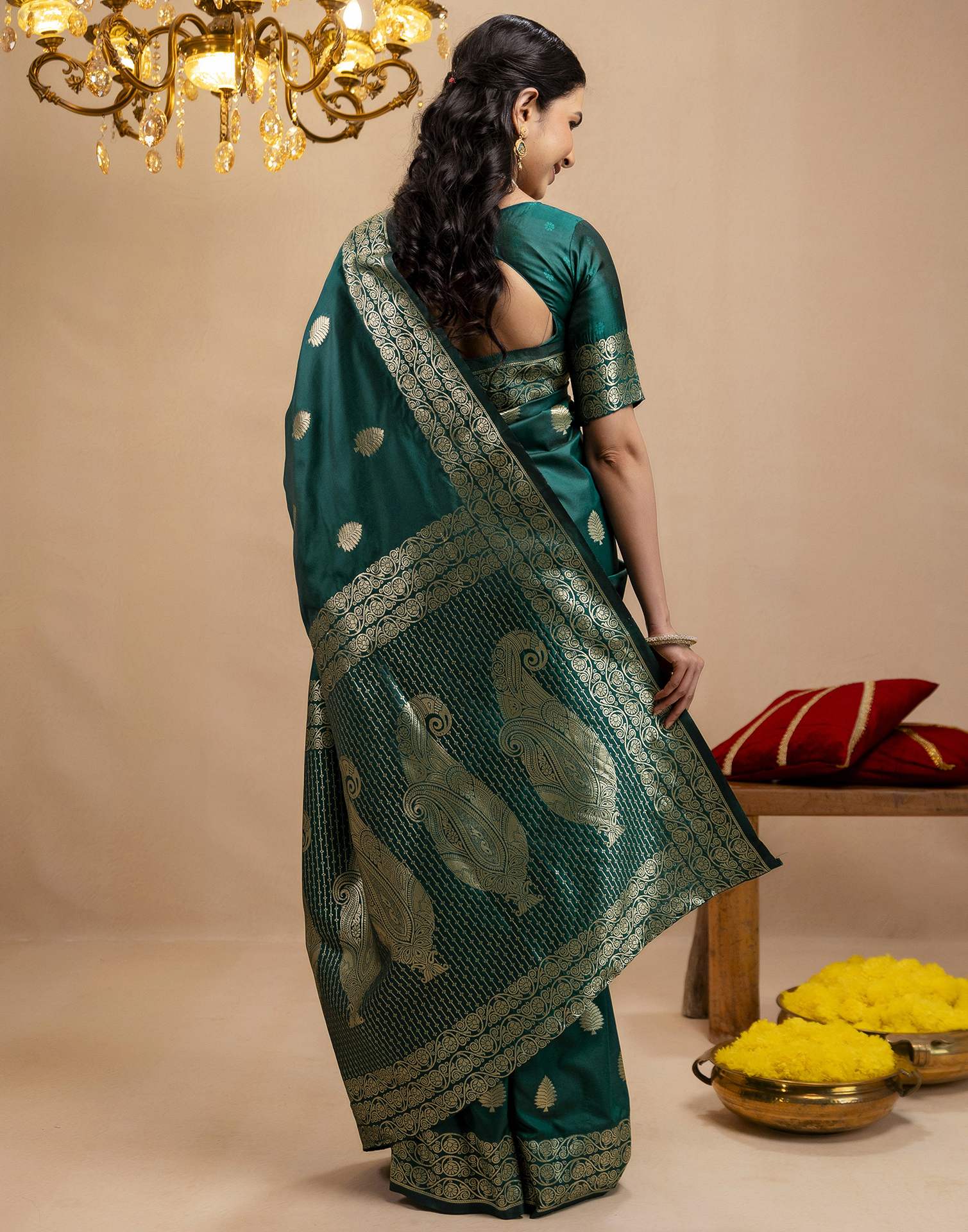 Rama Green Silk Woven Banarasi Saree - Image 7