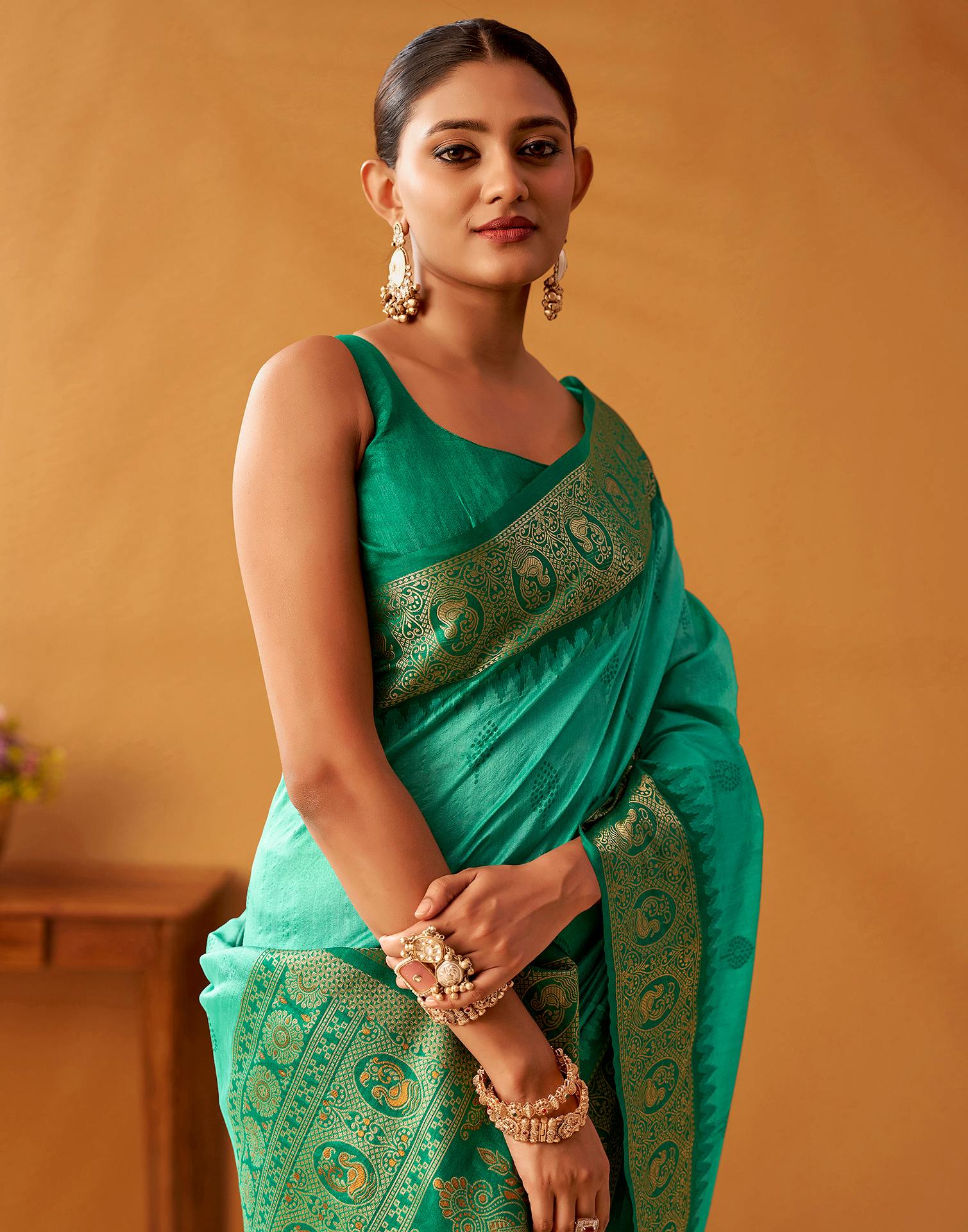 Rama Green Silk Woven Kanjivaram Saree - Image 4