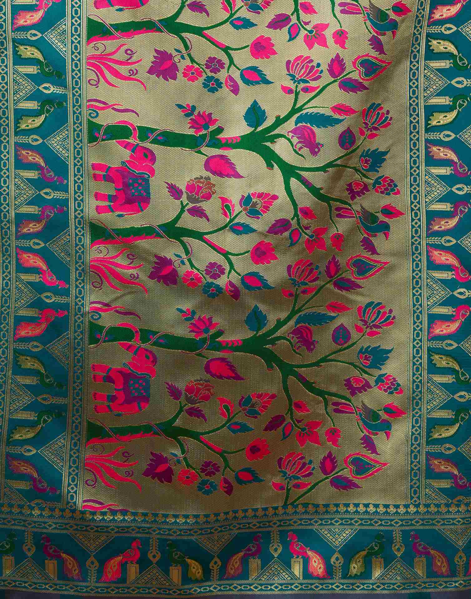 Rama Green Silk Woven Paithani Saree - Image 7