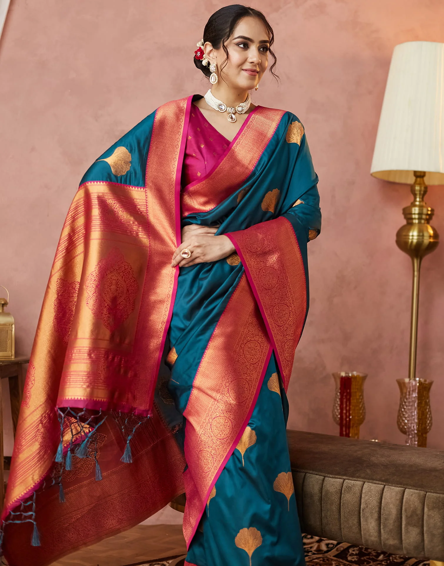 Blue Silk Woven Banarasi Saree - Image 2