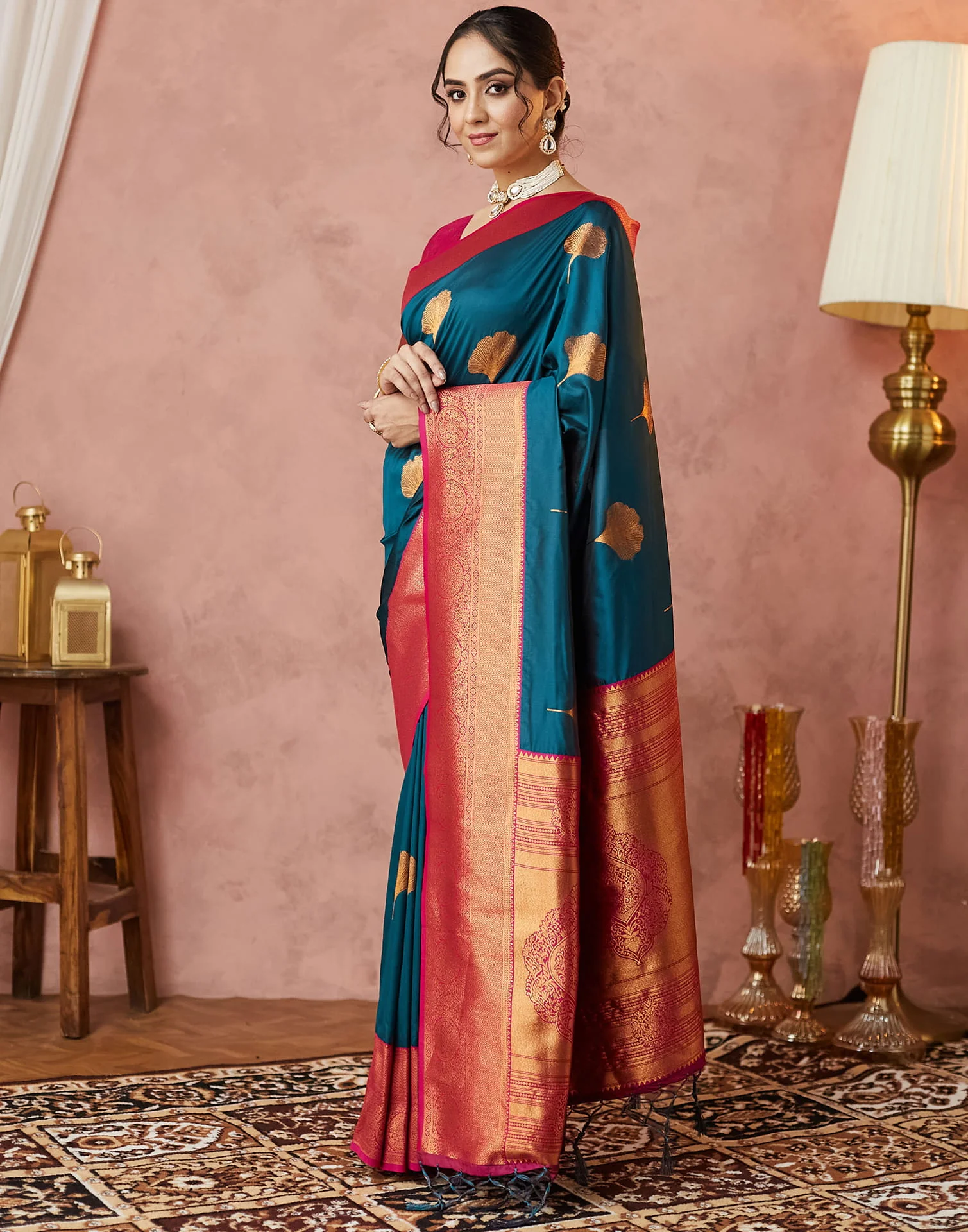 Blue Silk Woven Banarasi Saree - Image 5