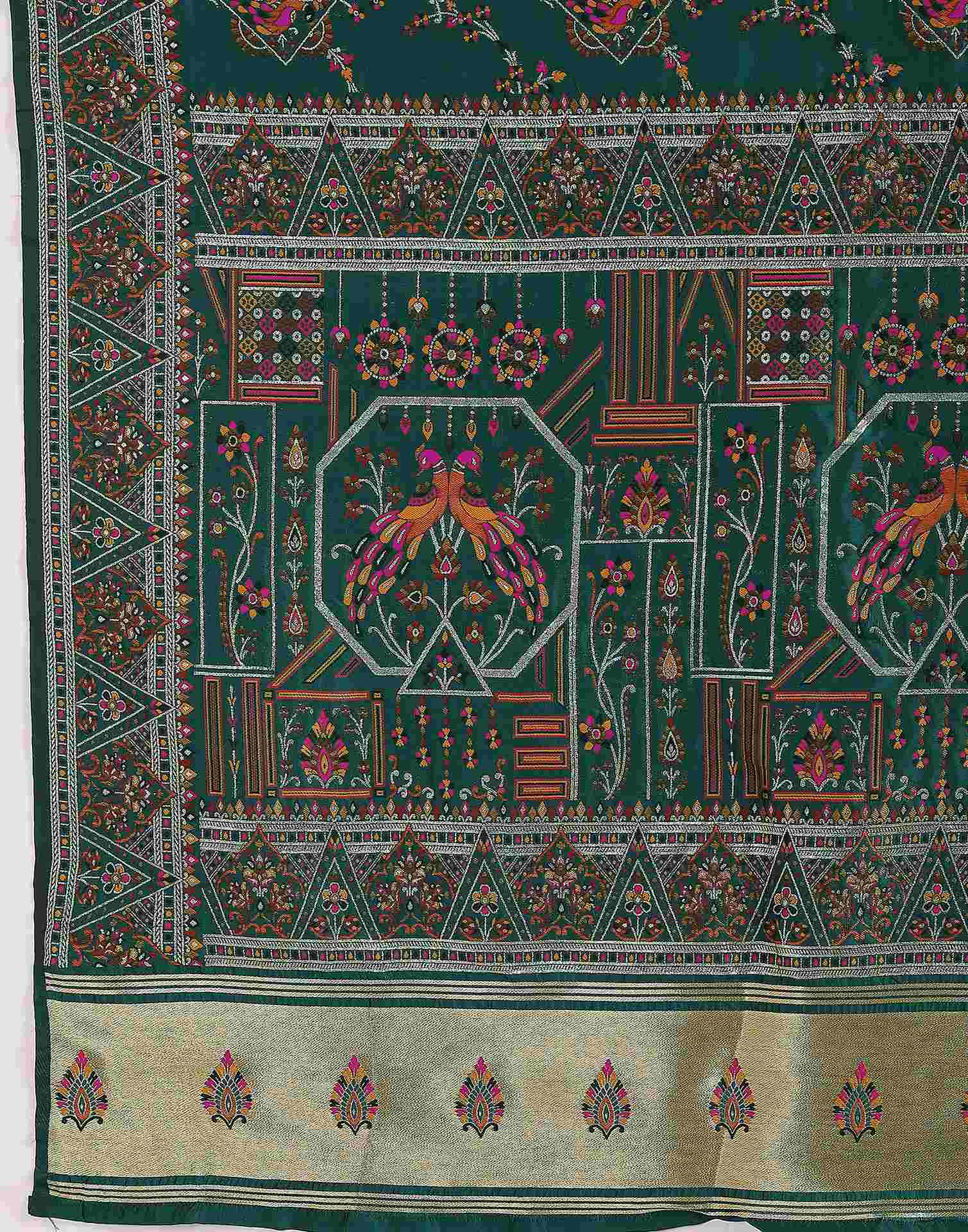 Rama Green Silk Woven Saree - Image 10