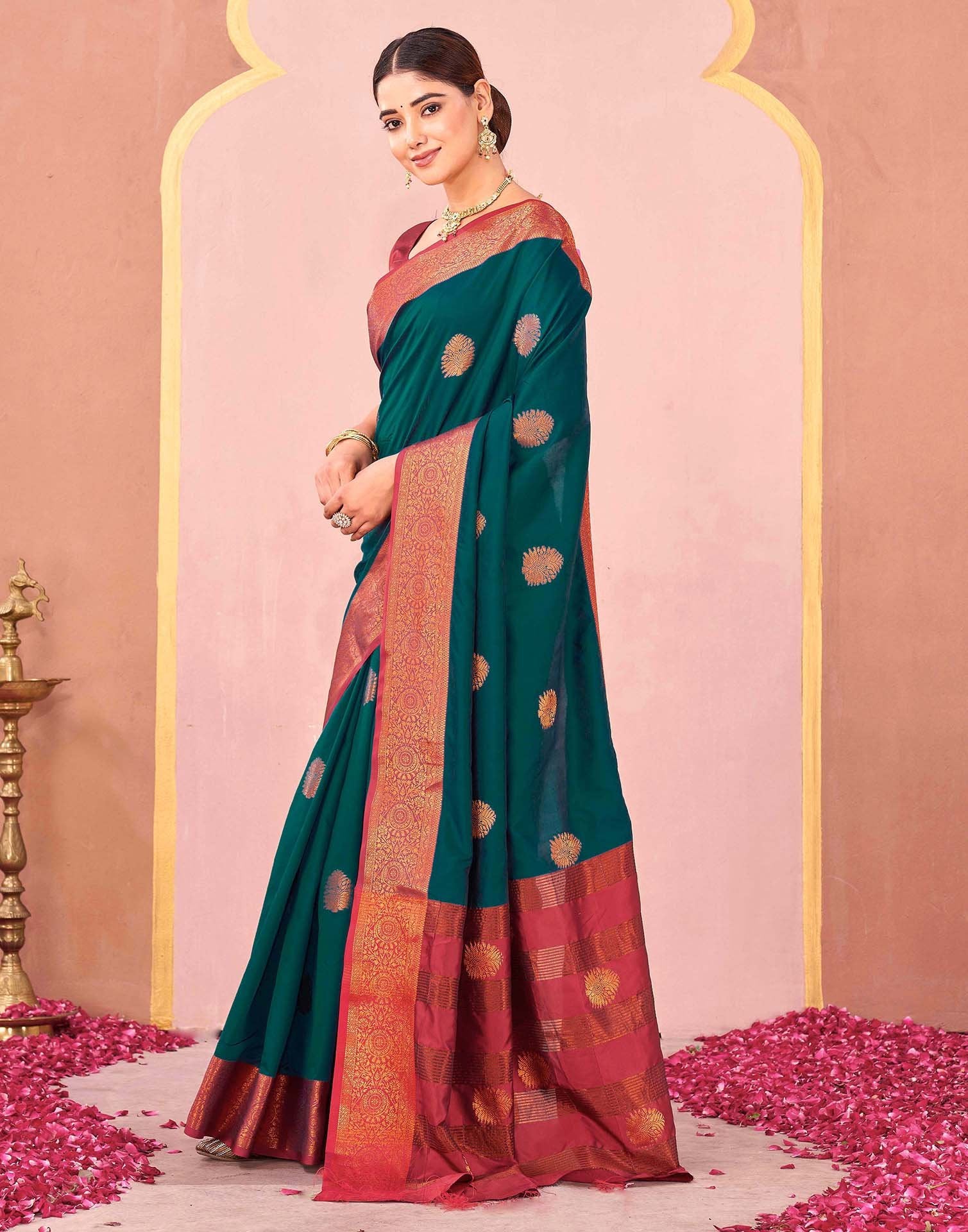Rama Green Silk Woven Saree - Image 4