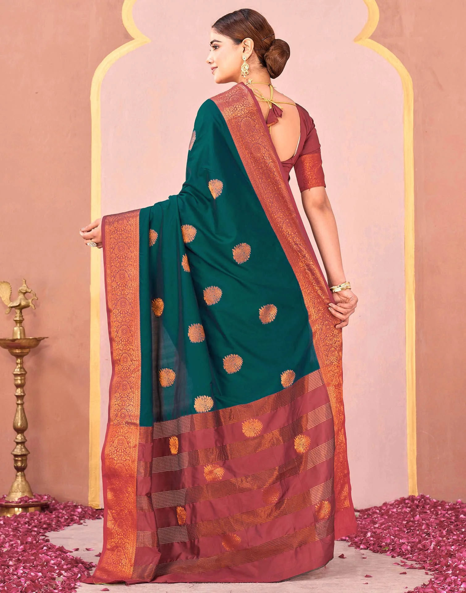Rama Green Silk Woven Saree - Image 6
