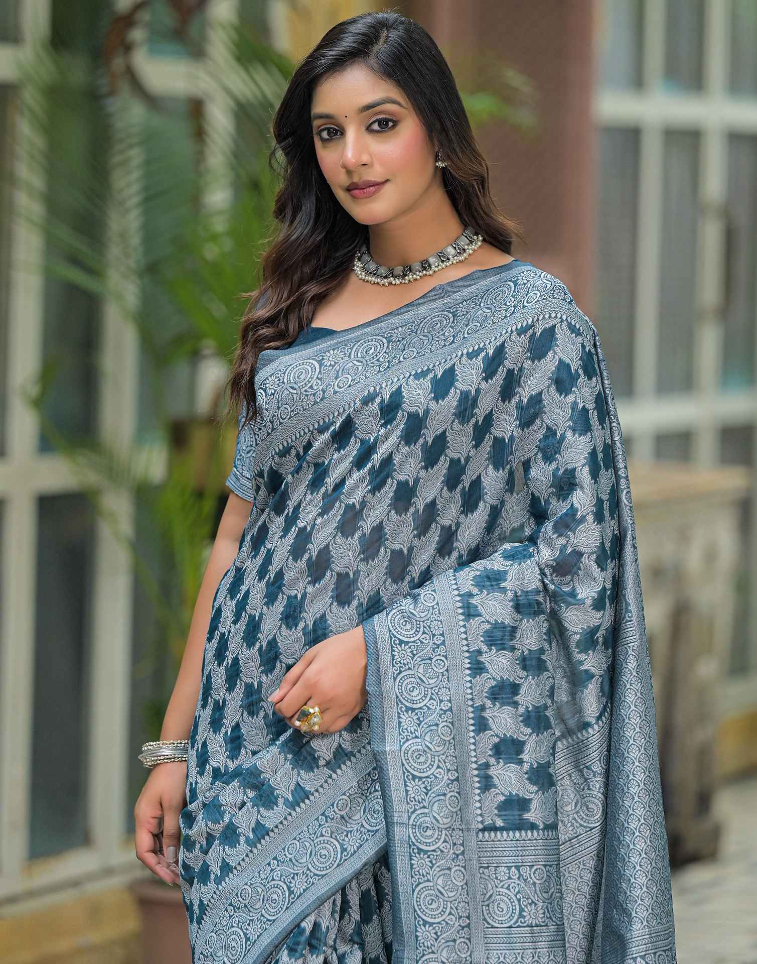 Blue Silk Woven Saree - Image 2