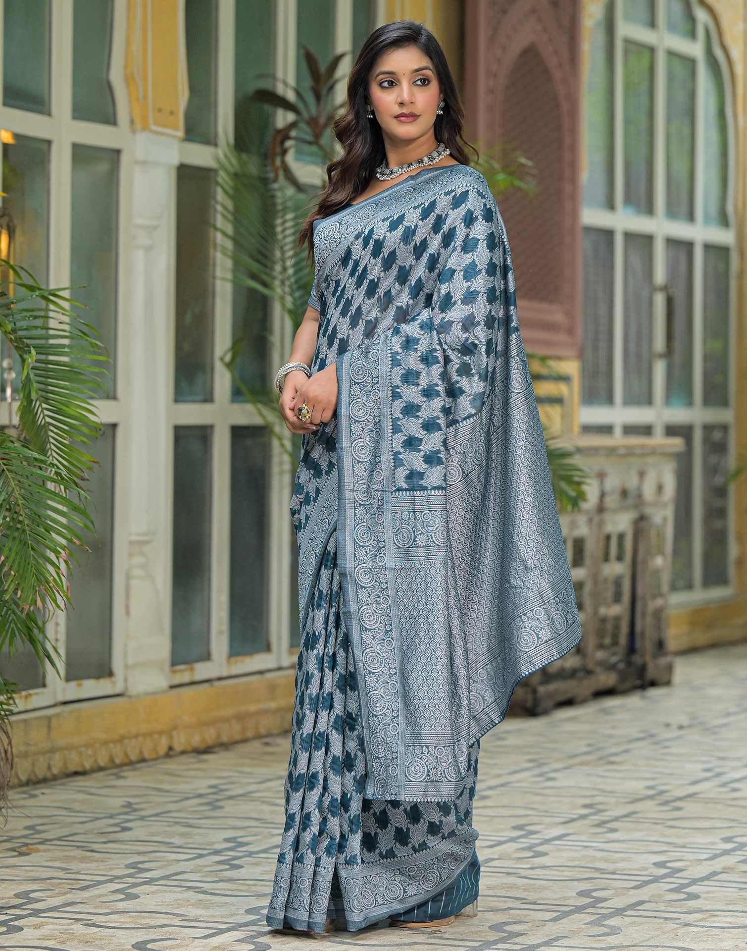 Blue Silk Woven Saree - Image 5