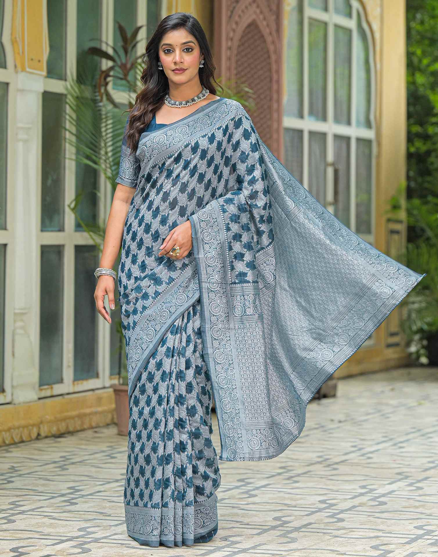 Blue Silk Woven Saree - Image 6