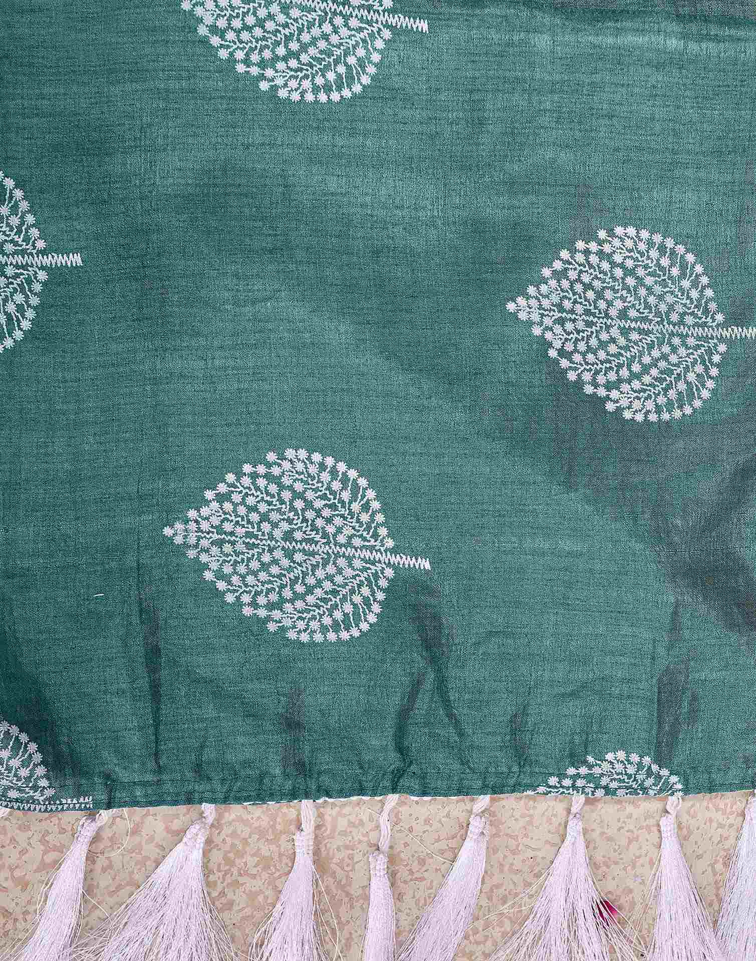Rama Green Vichitra Silk Printed Saree - Image 7