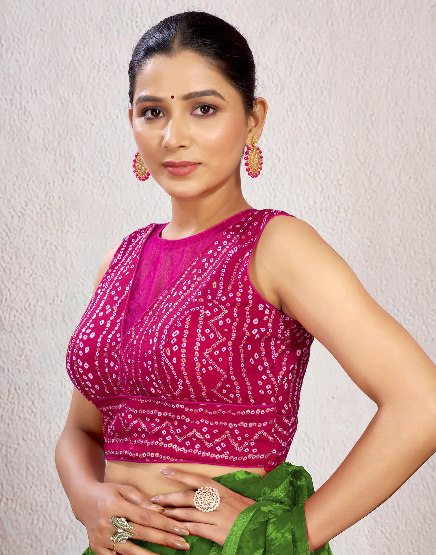 Rani Pink Cotton Bandhani Printed Blouse - Image 4