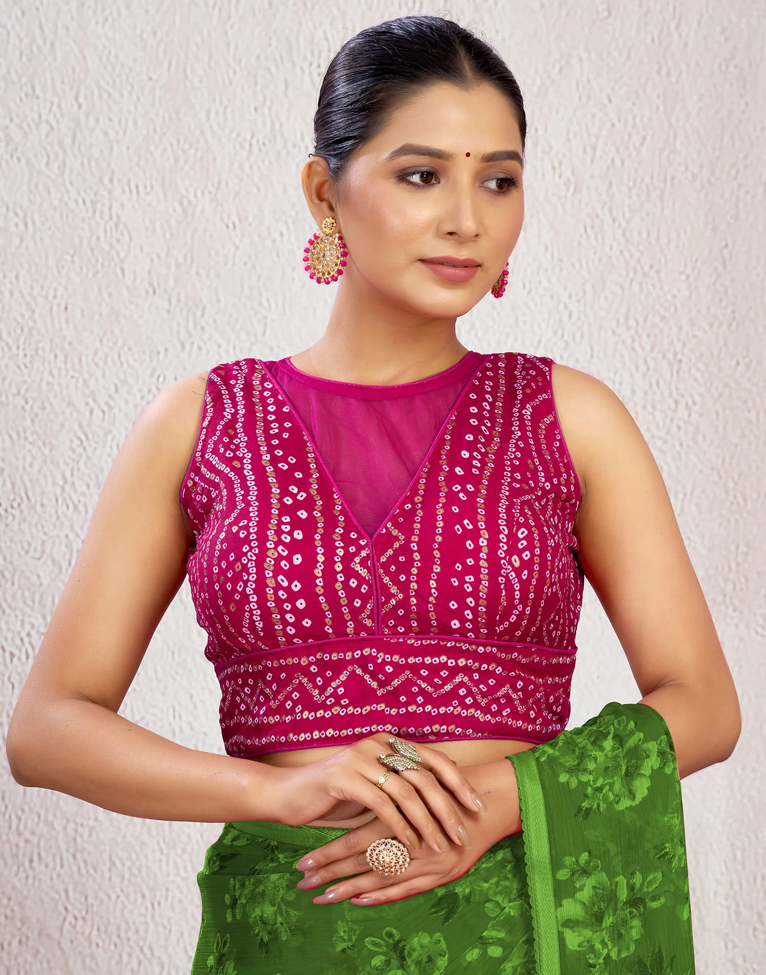 Rani Pink Cotton Bandhani Printed Blouse - Image 6