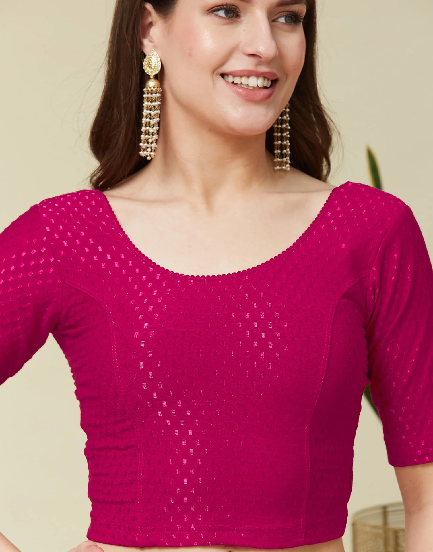 Rani Pink Cotton Dyed Self Woven Blouse - Image 4