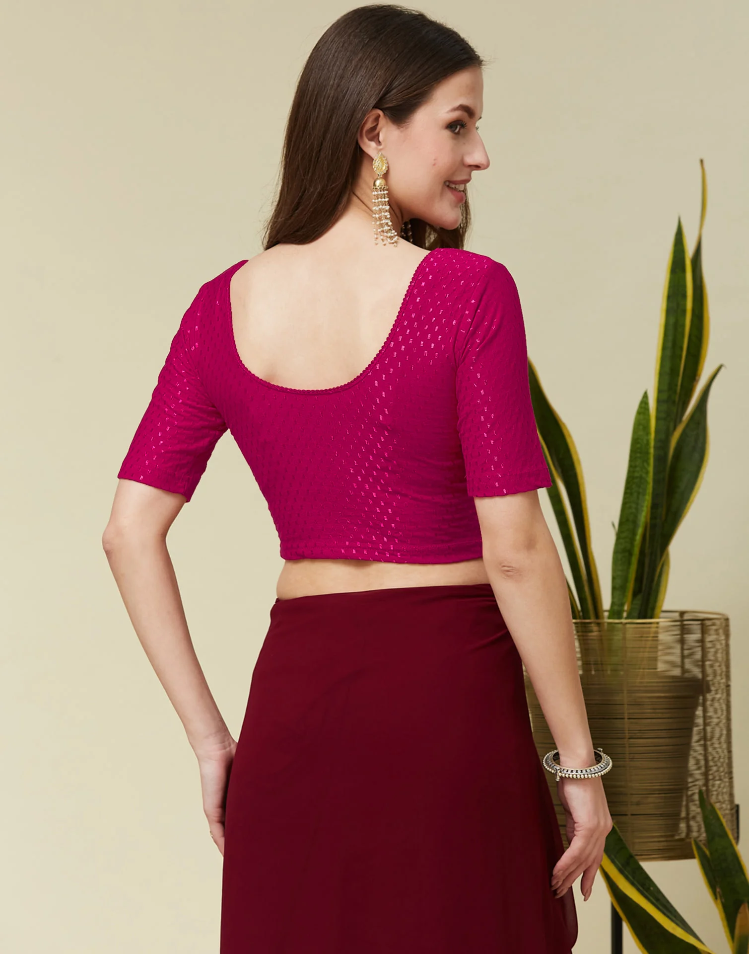 Rani Pink Cotton Dyed Self Woven Blouse - Image 6
