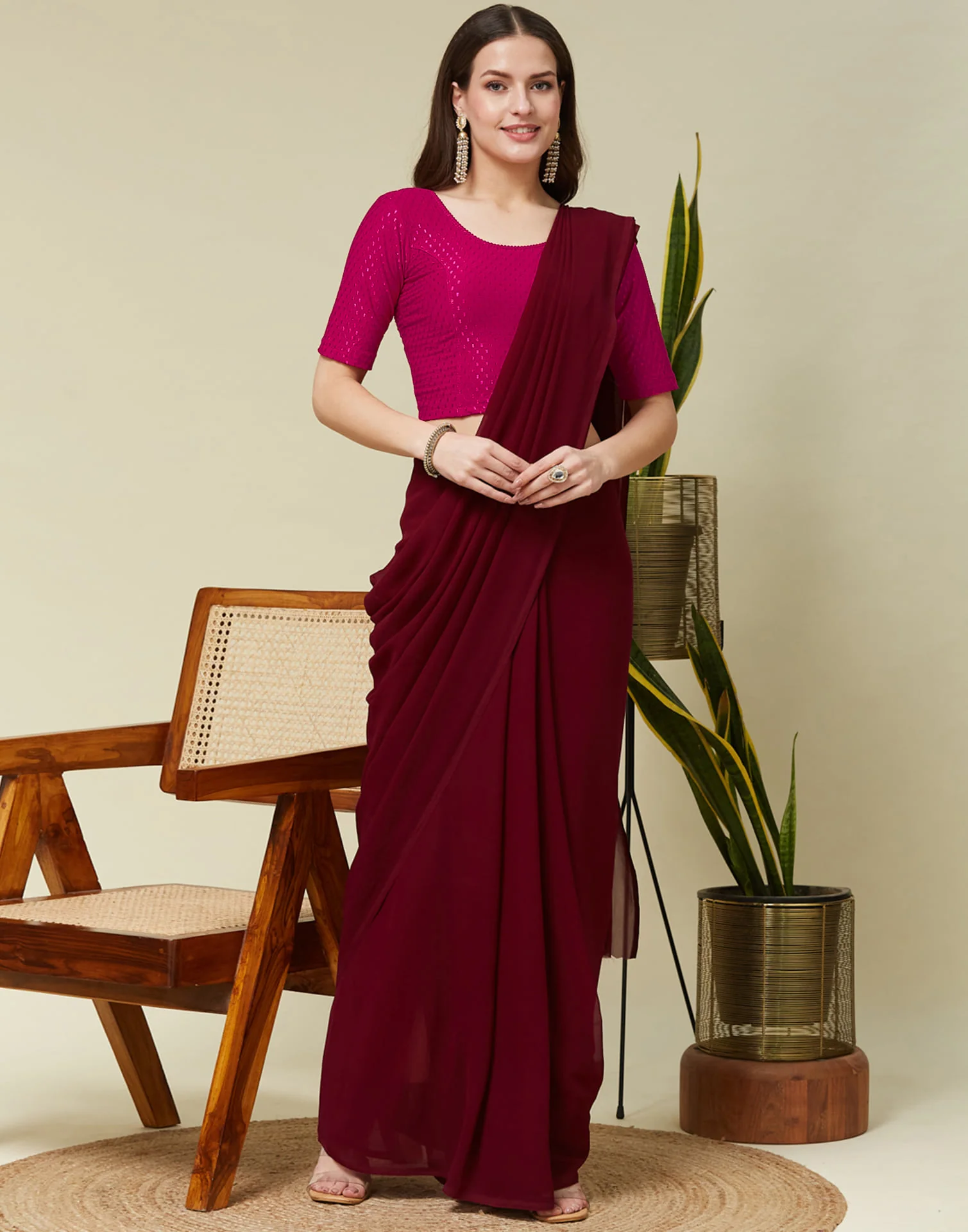 Rani Pink Cotton Dyed Self Woven Blouse - Image 7