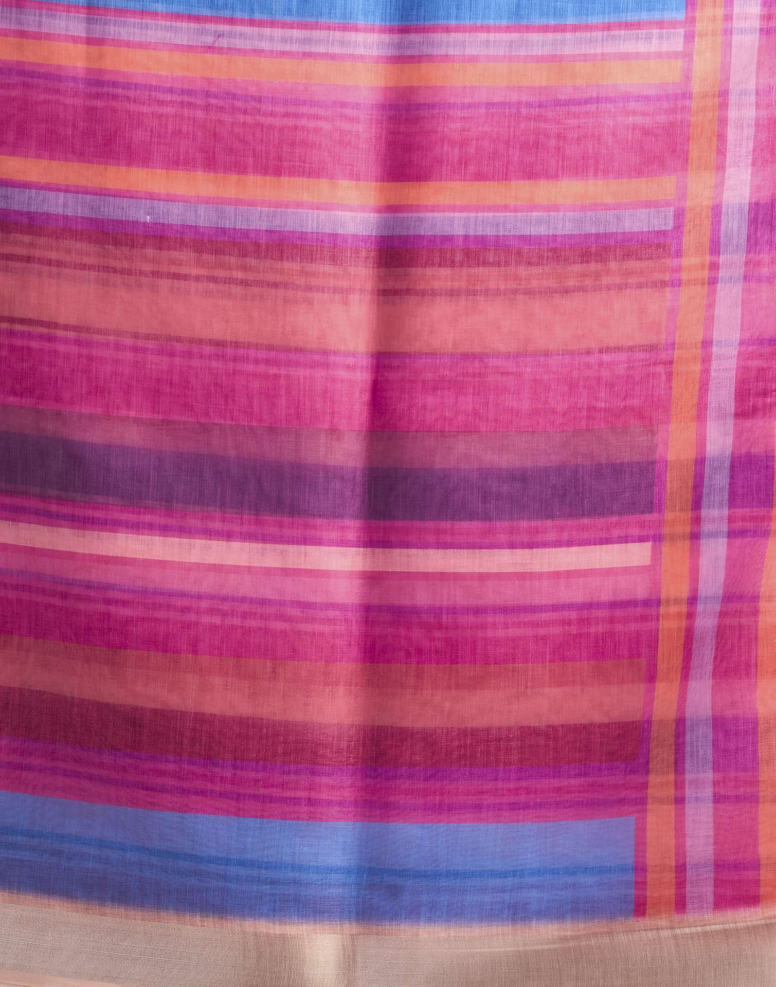 Rani Pink Cotton Linen Printed Saree - Image 7