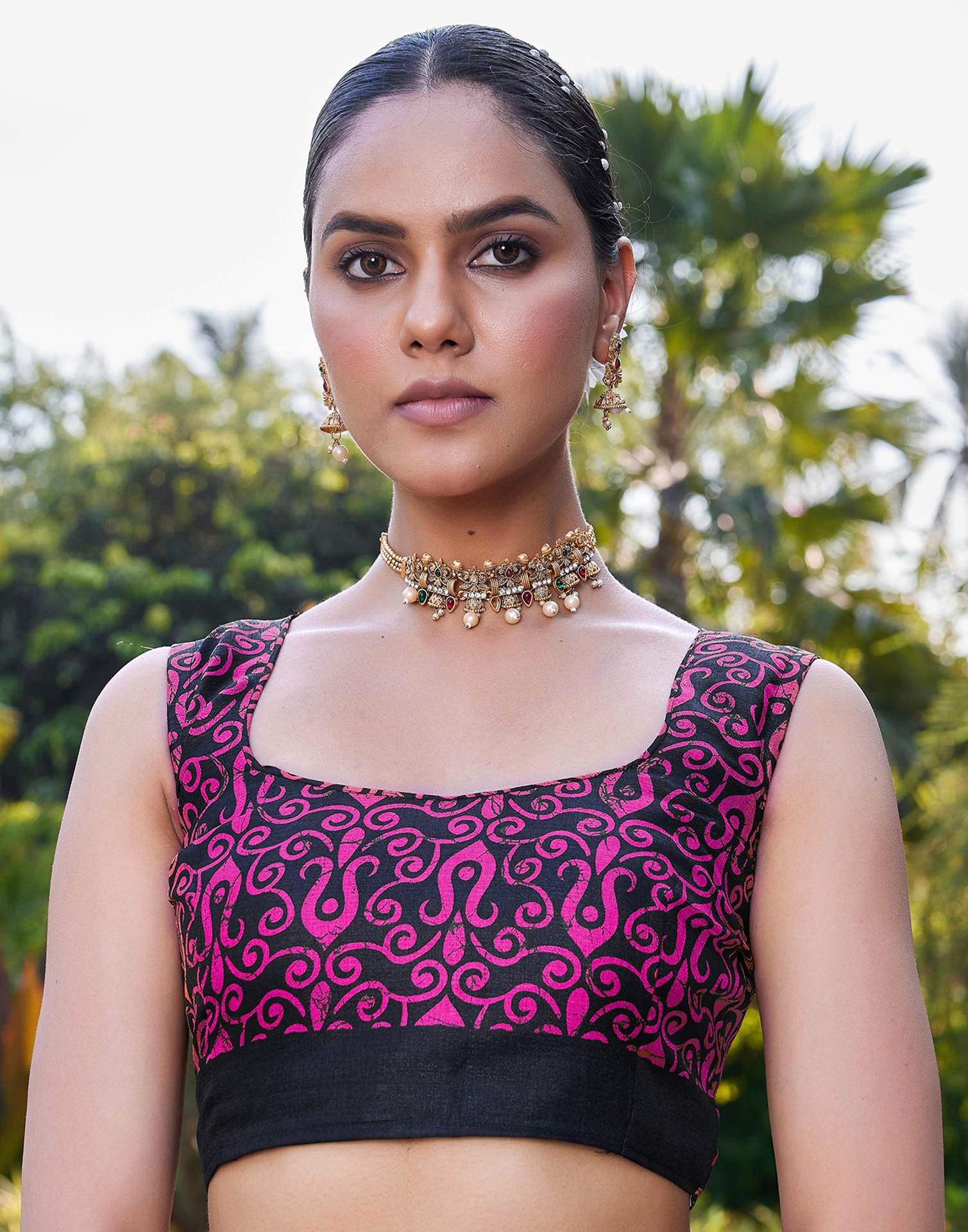 Rani Pink Cotton Printed Saree - Image 9