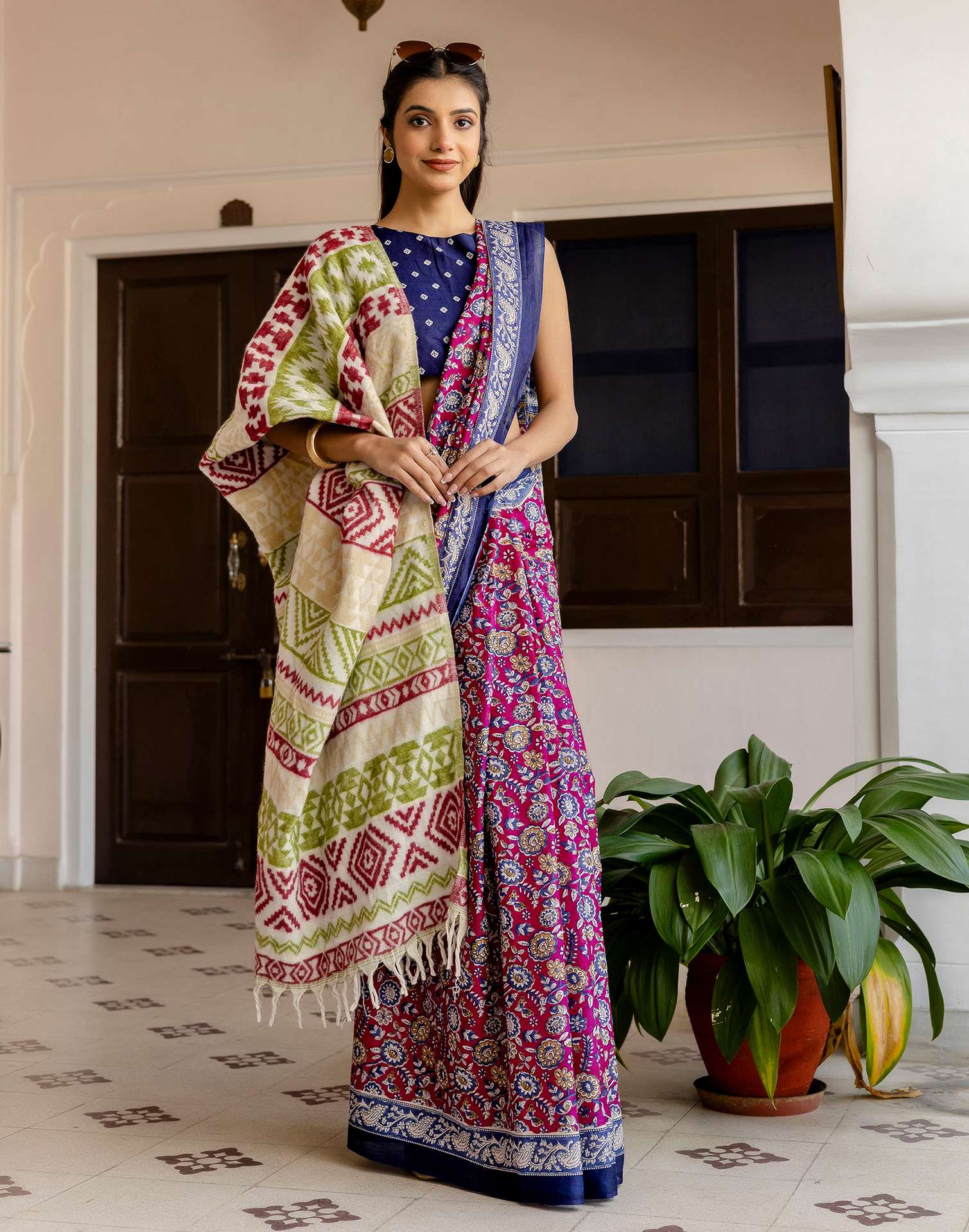 Rani Pink Cotton Printed Saree - Image 12