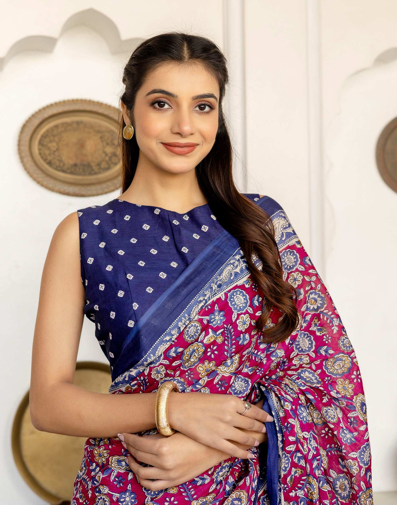 Rani Pink Cotton Printed Saree - Image 13