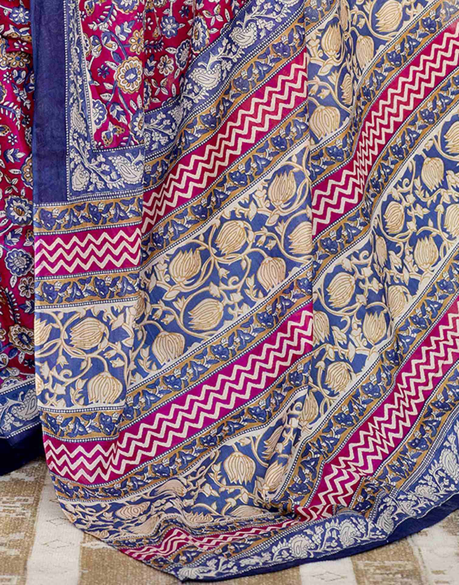 Rani Pink Cotton Printed Saree - Image 6