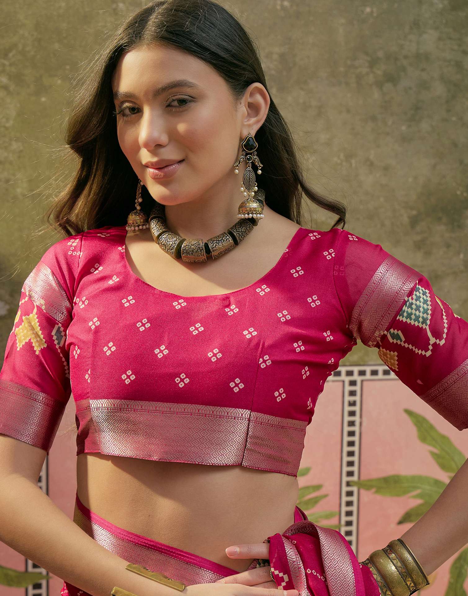 Rani Pink Georgette Bandhani Printed Saree - Image 9