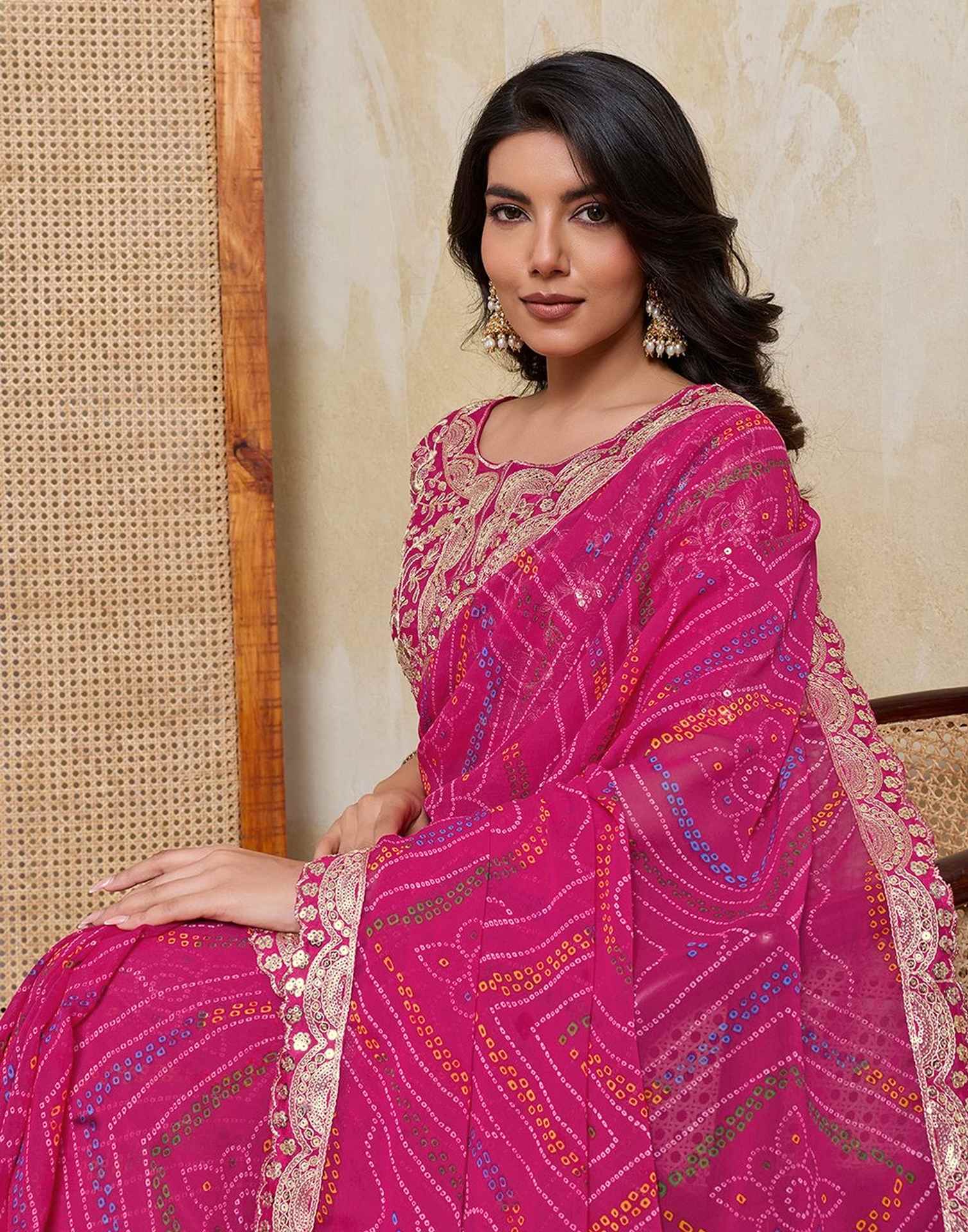 Rani Pink Georgette Bandhani Printed SareeĀ - Image 2