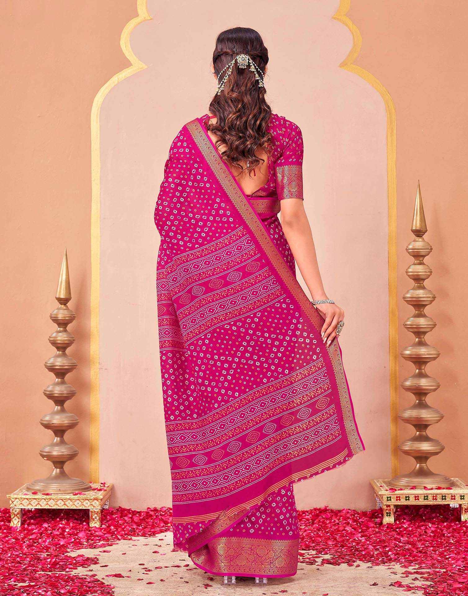 Rani Pink Georgette Bandhani Printed Saree - Image 6