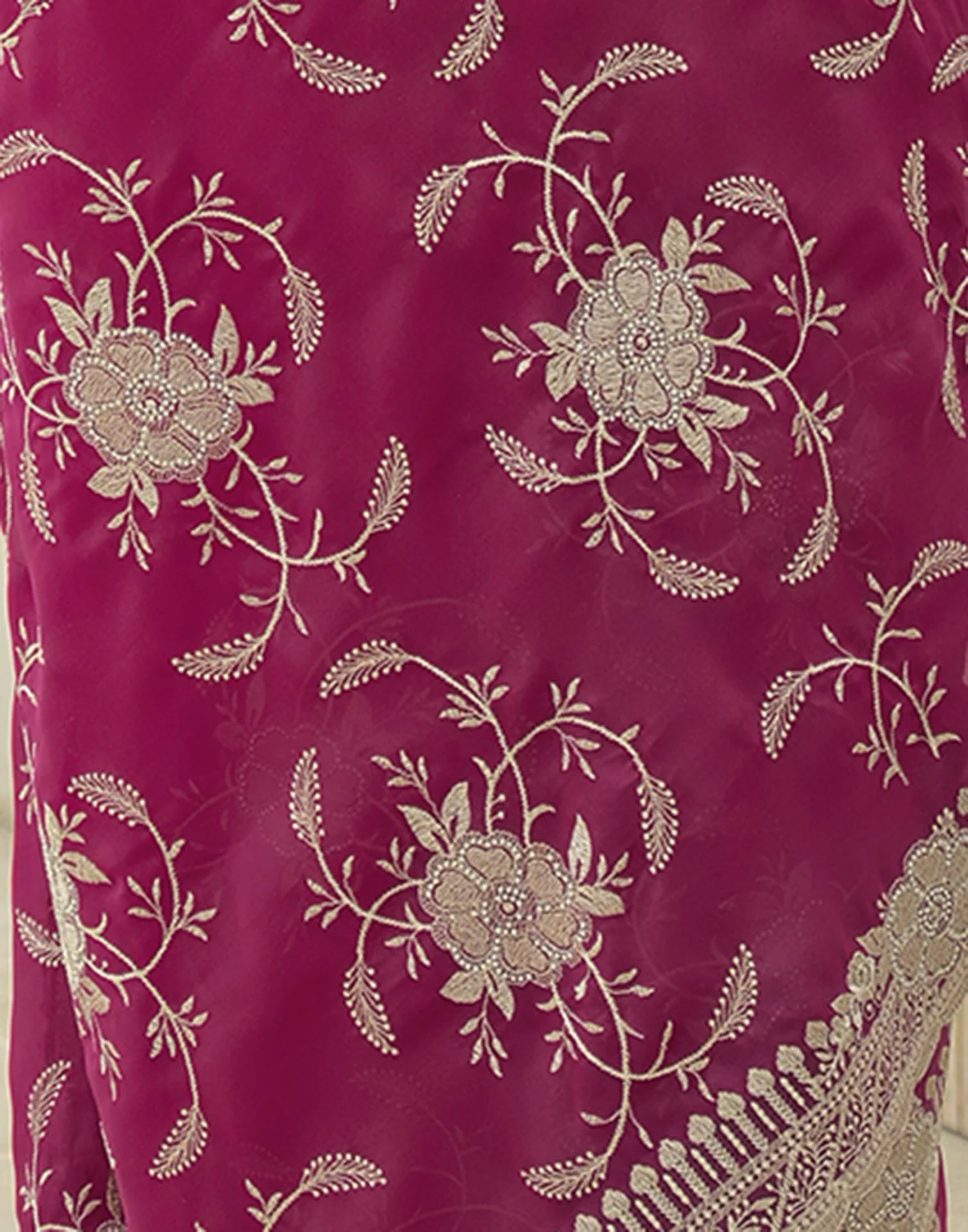 Rani Pink Georgette Embroidery Saree - Image 12