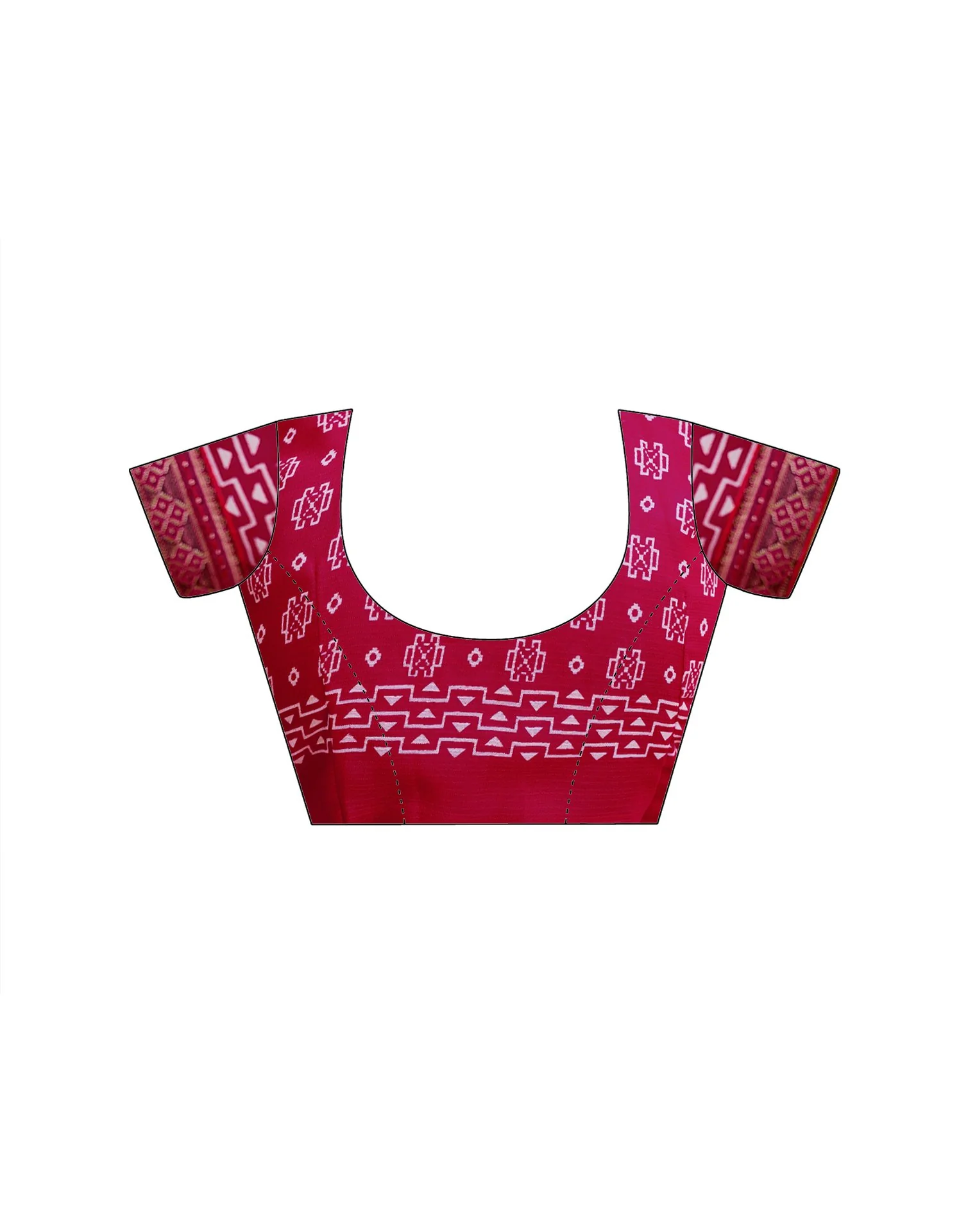Rani Pink Georgette Ikkat Printed Lace Saree - Image 15