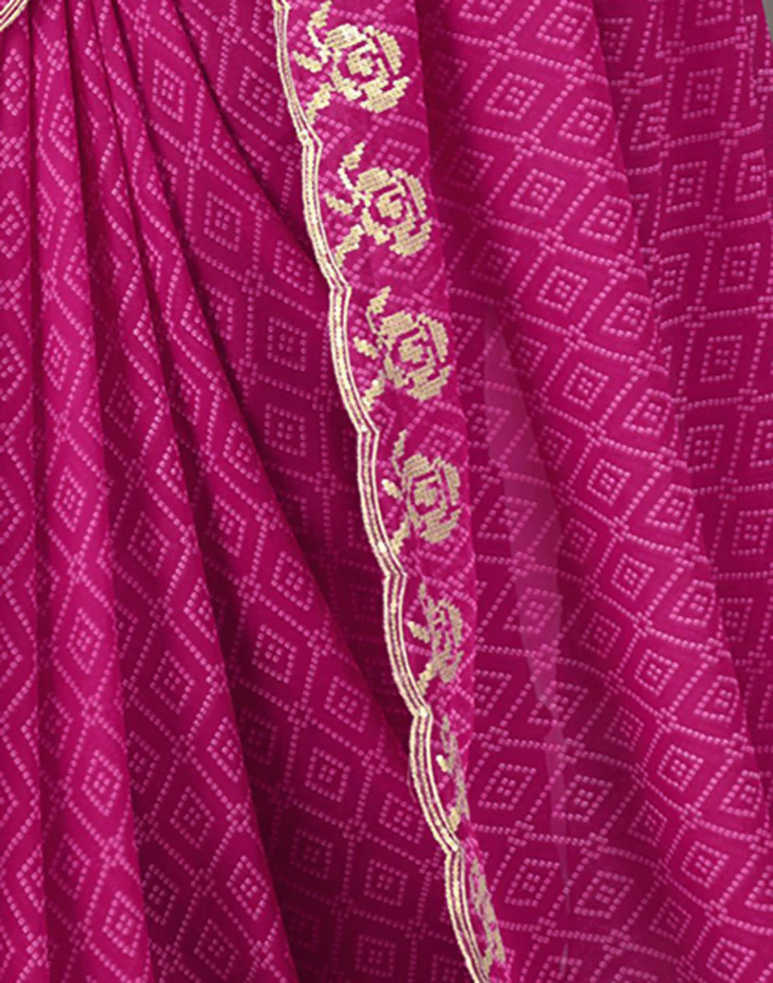 Rani Pink Georgette Printed Bandhani Saree - Image 4
