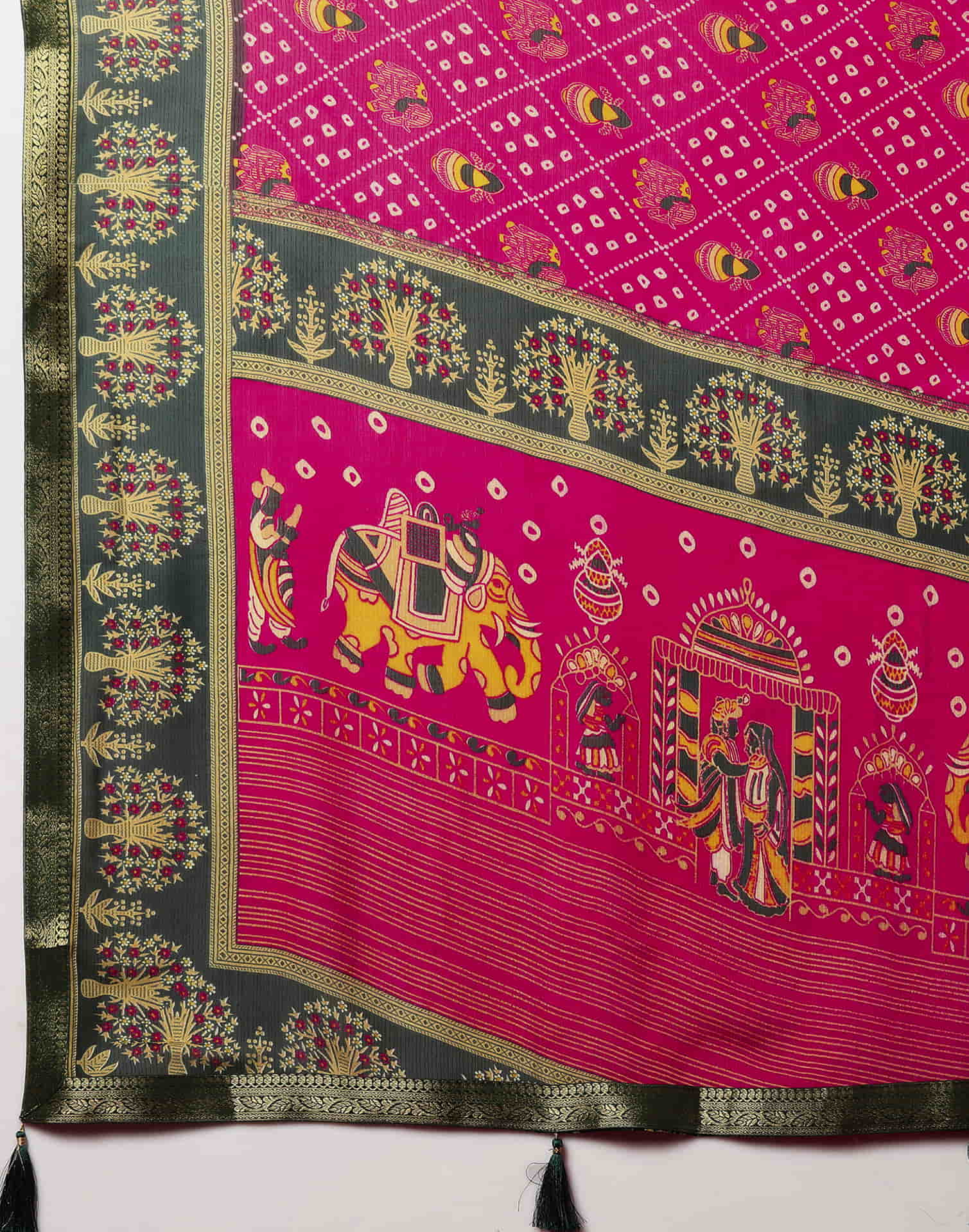 Rani Pink Georgette Printed Bandhani Saree - Image 7
