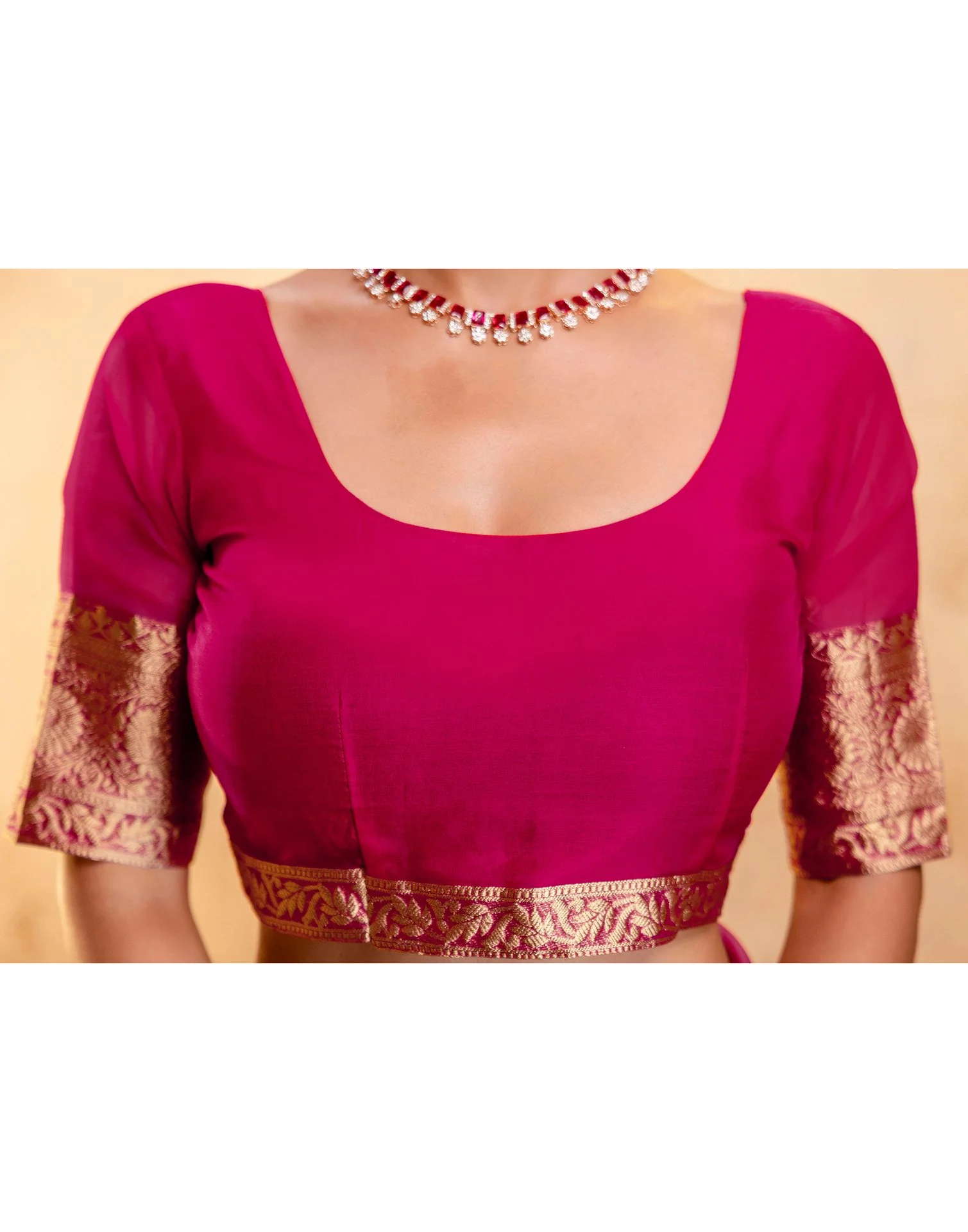 Rani Pink Organza Woven Border Saree - Image 14