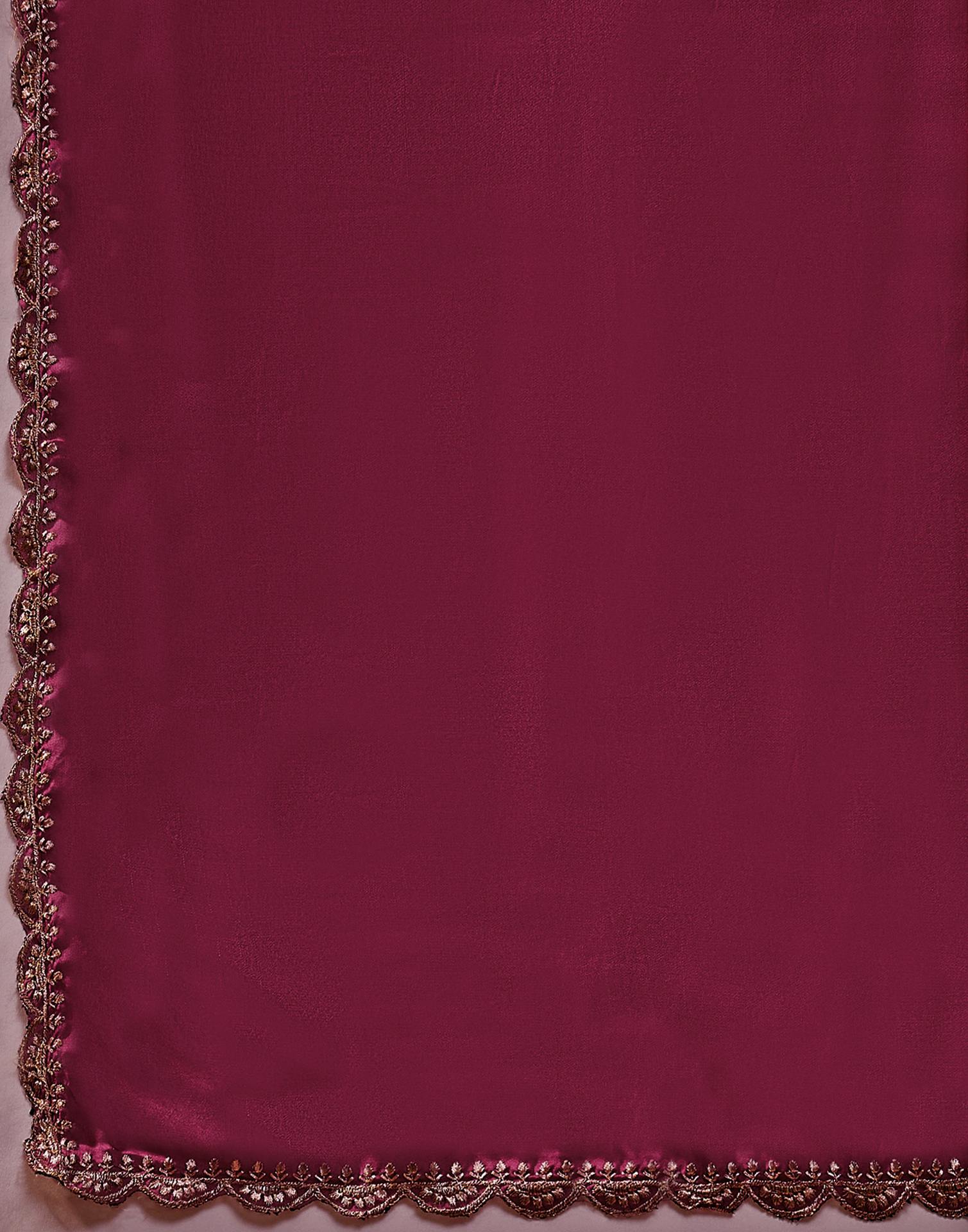 Rani Pink Silk Embroidery Saree - Image 9