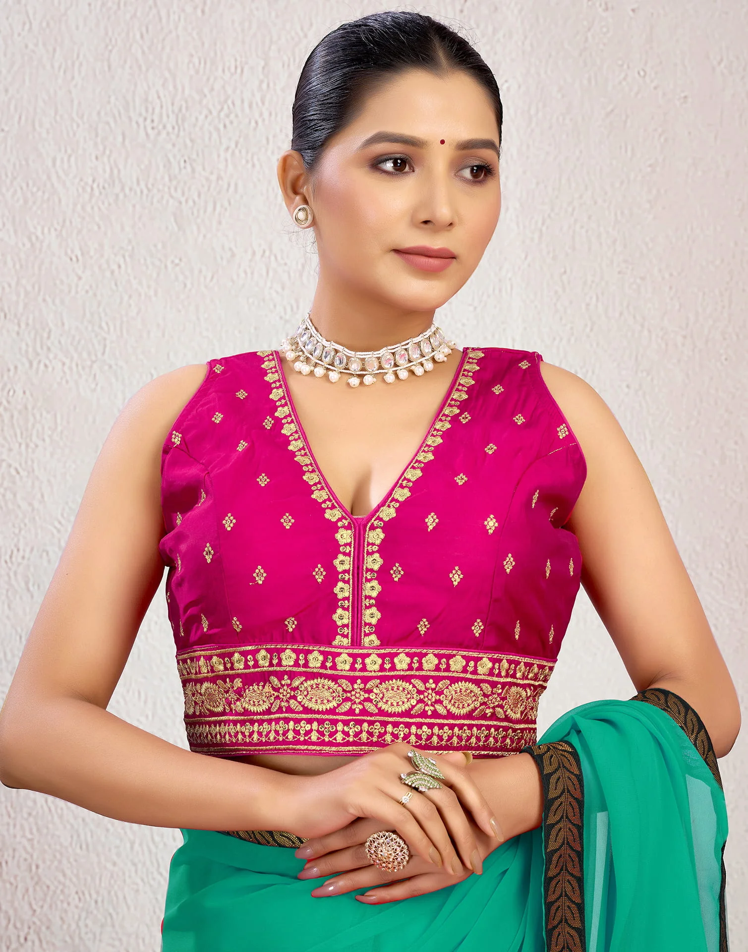Rani Pink Silk Plain Embroidery Blouse - Image 6