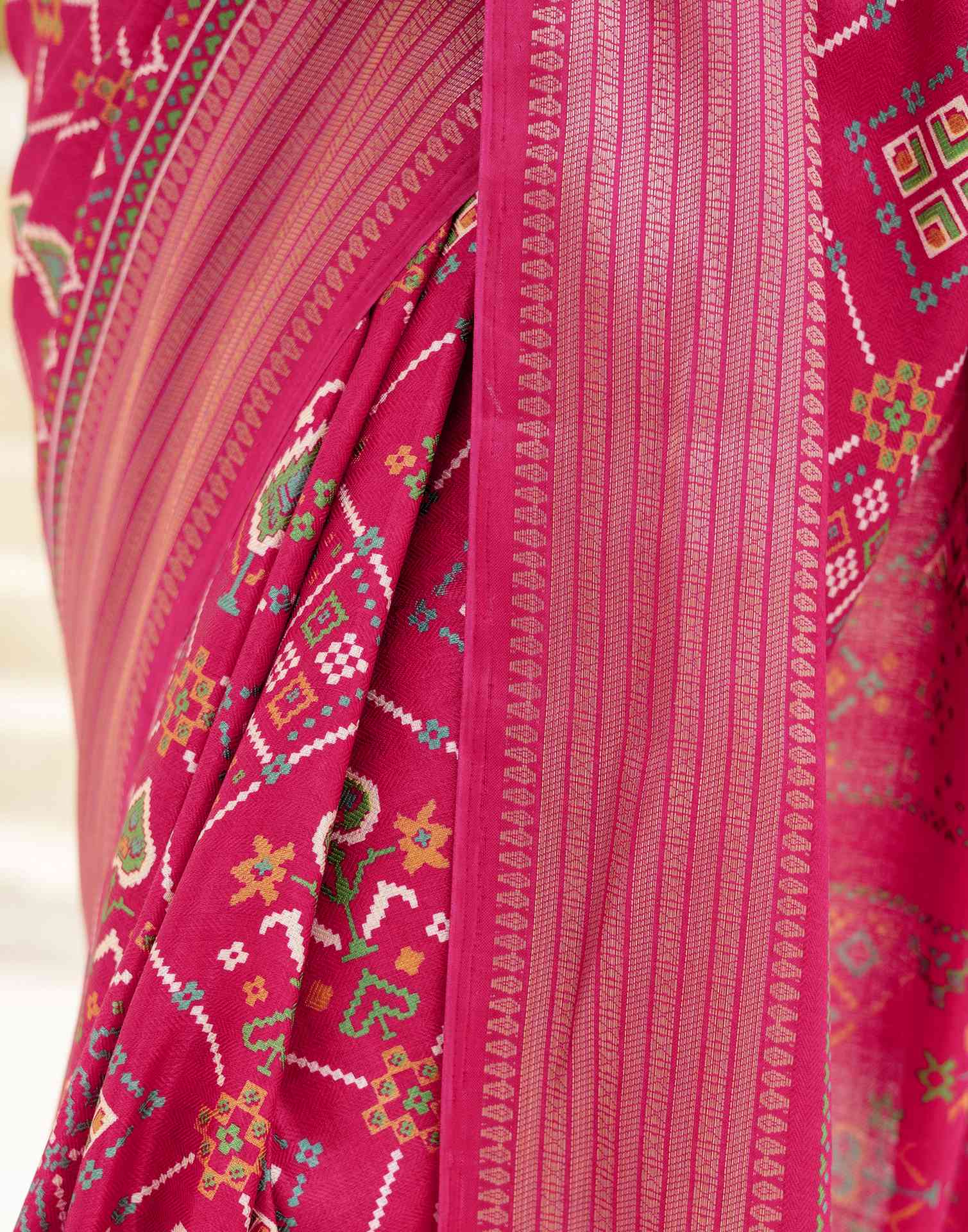 Rani Pink Silk Printed Patola Saree - Image 14