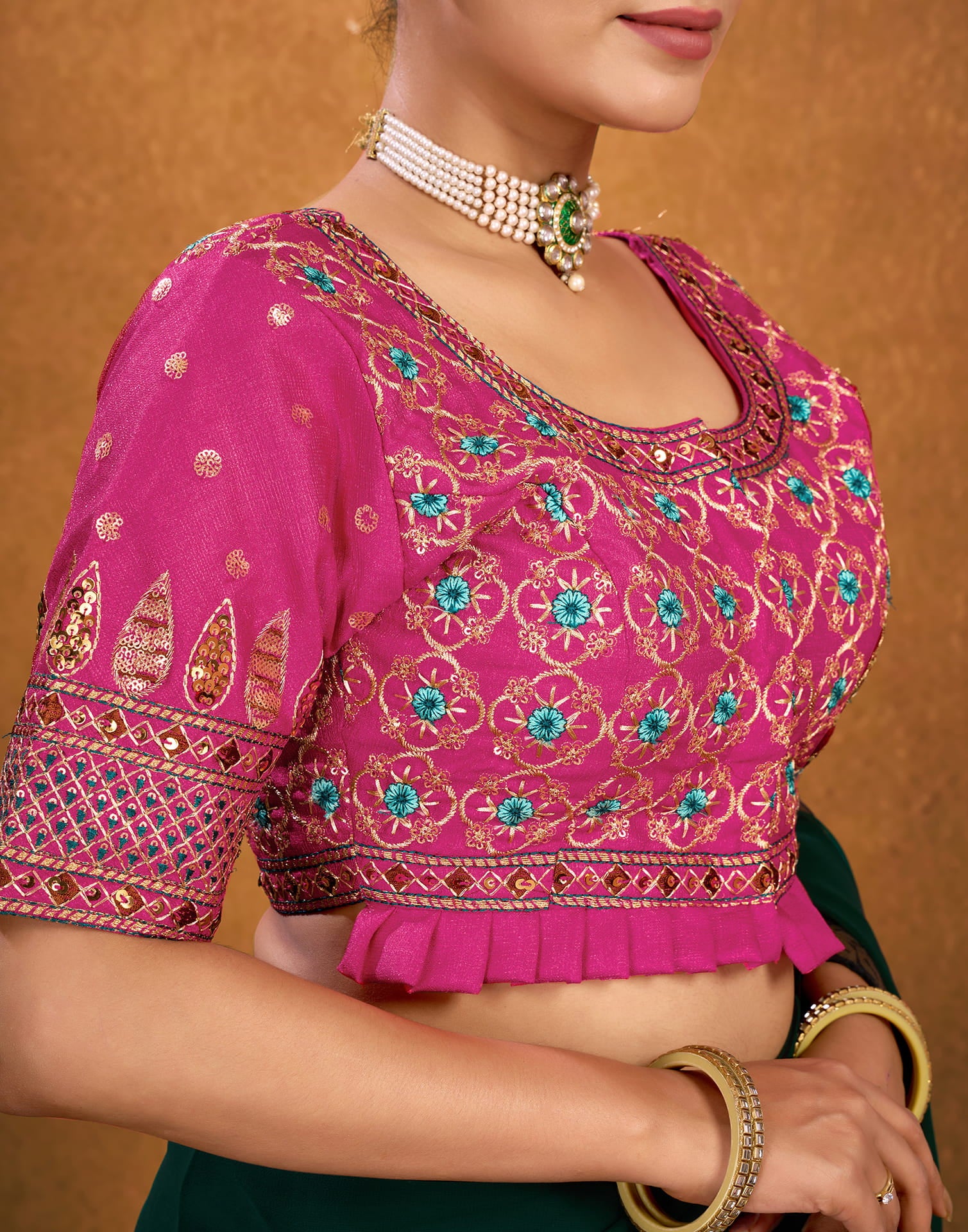 Rani Pink Silk Sequence Embroidery Blouse - Image 5