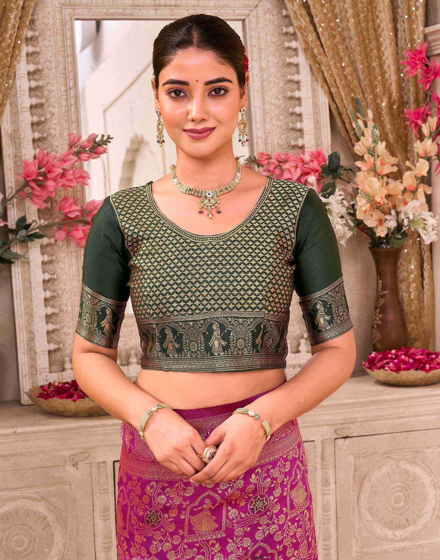 Rani Pink Silk Woven Baluchari Saree - Image 8