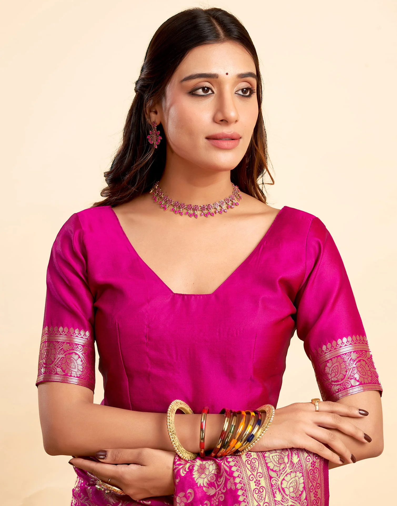 Rani Pink Silk Woven Banarasi Saree - Image 9