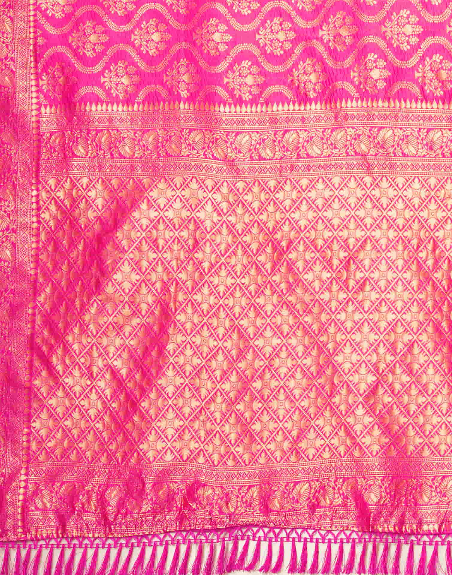 Pink Silk Blend Woven Banarasi Saree - Image 8