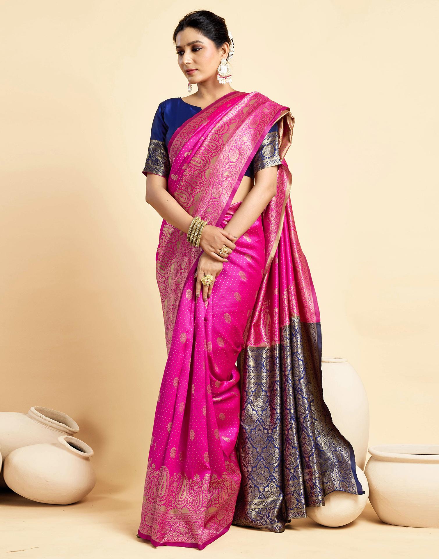 Rani Pink Silk Woven Banarasi Saree - Image 5