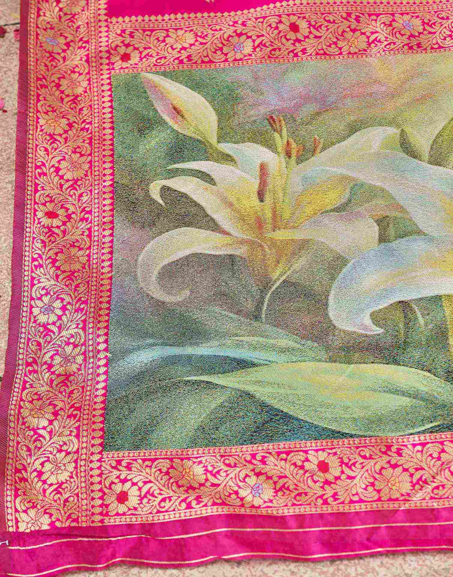 Rani Pink Silk Woven Banarasi Saree - Image 8