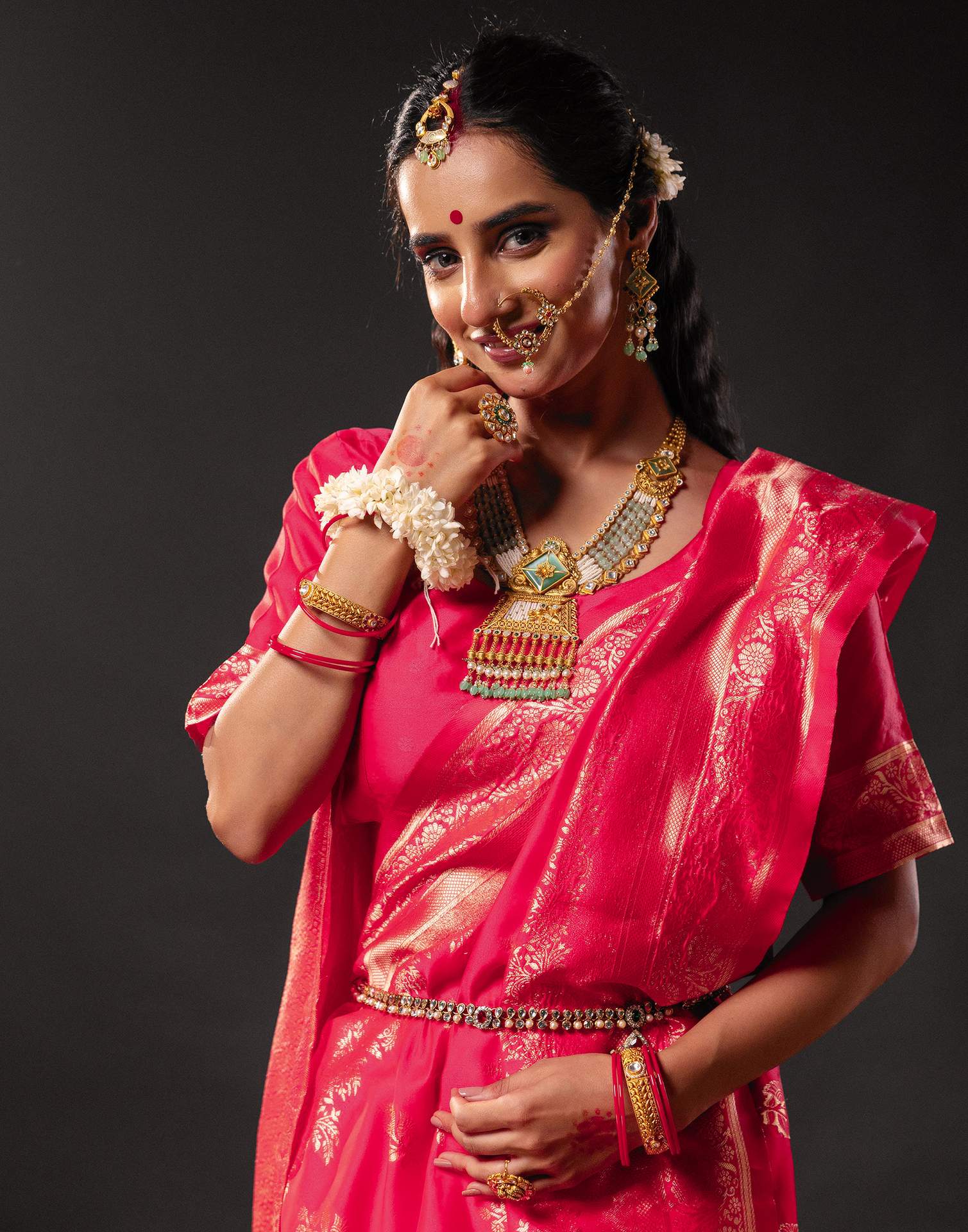 Rani Pink Silk Woven Banarasi Durga Puja Saree - Image 2
