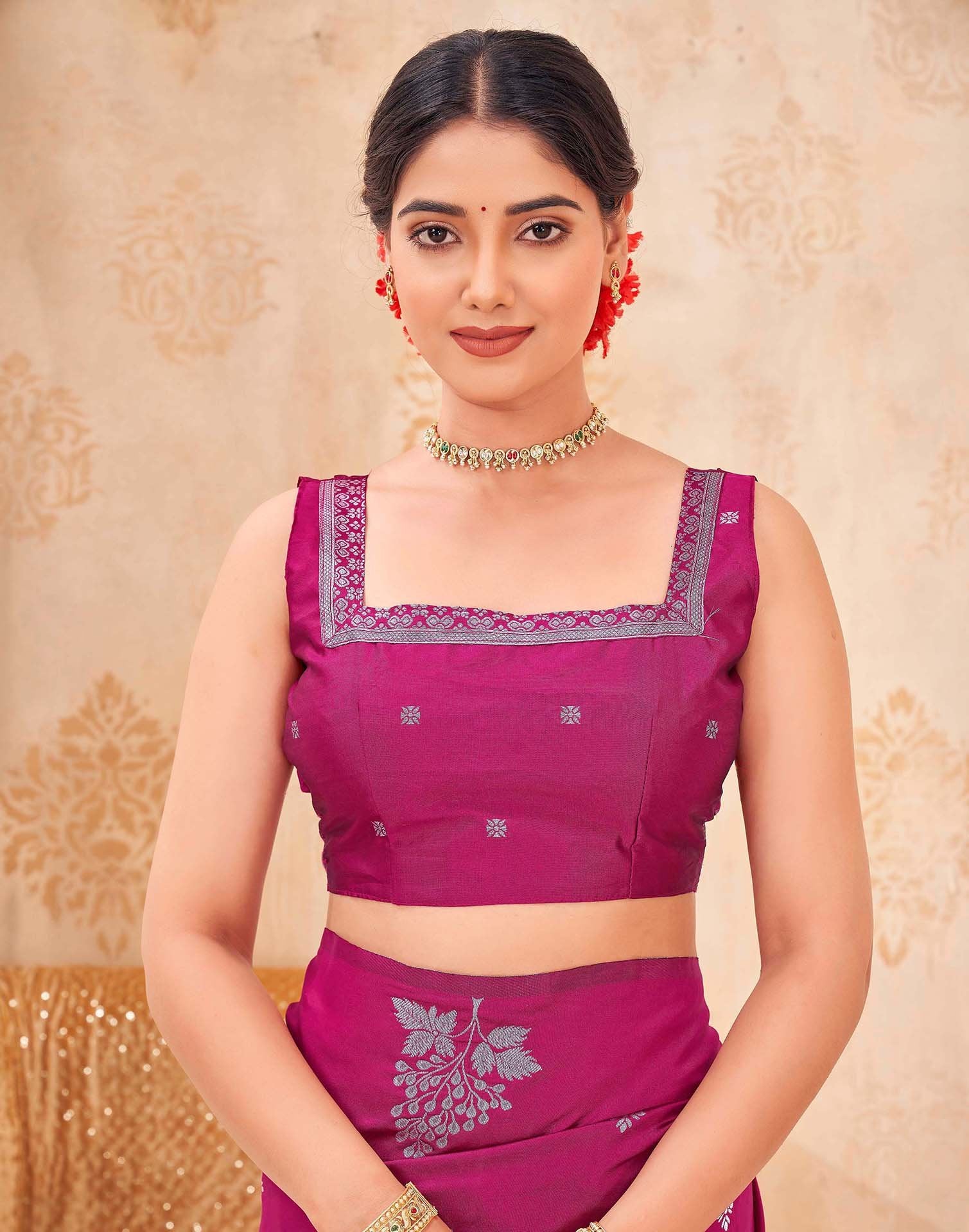 Rani Pink Silk Woven Banarasi Saree - Image 7