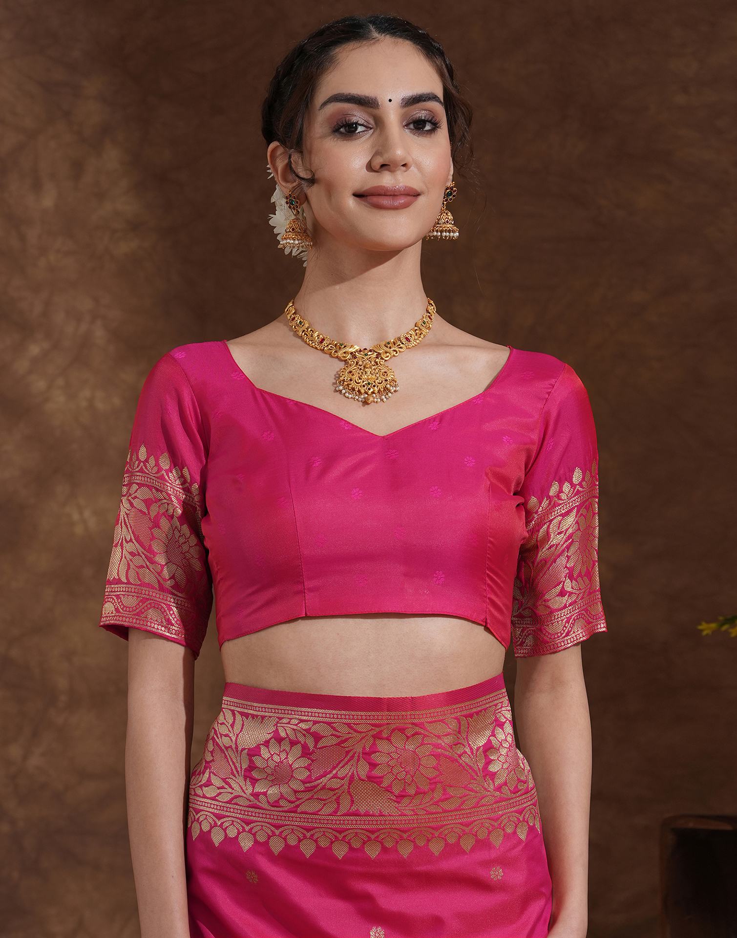 Rani Pink Silk Woven Kanjivaram Saree - Image 7