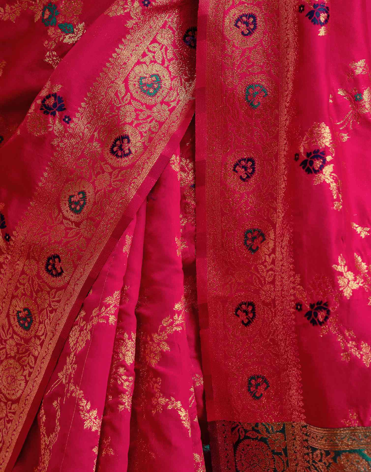 Rani Pink Silk Woven Banarasi Saree - Image 12