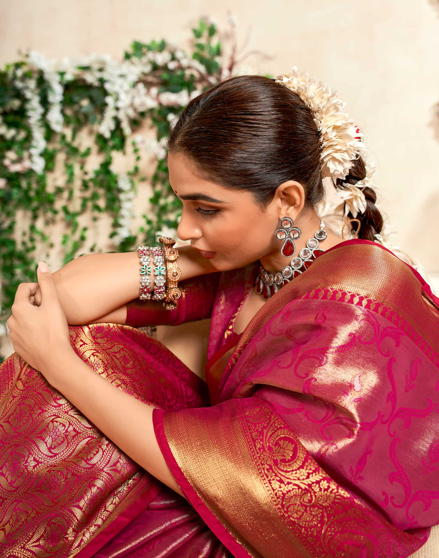 Rani Pink Silk Woven Kanjivaram Saree - Image 4