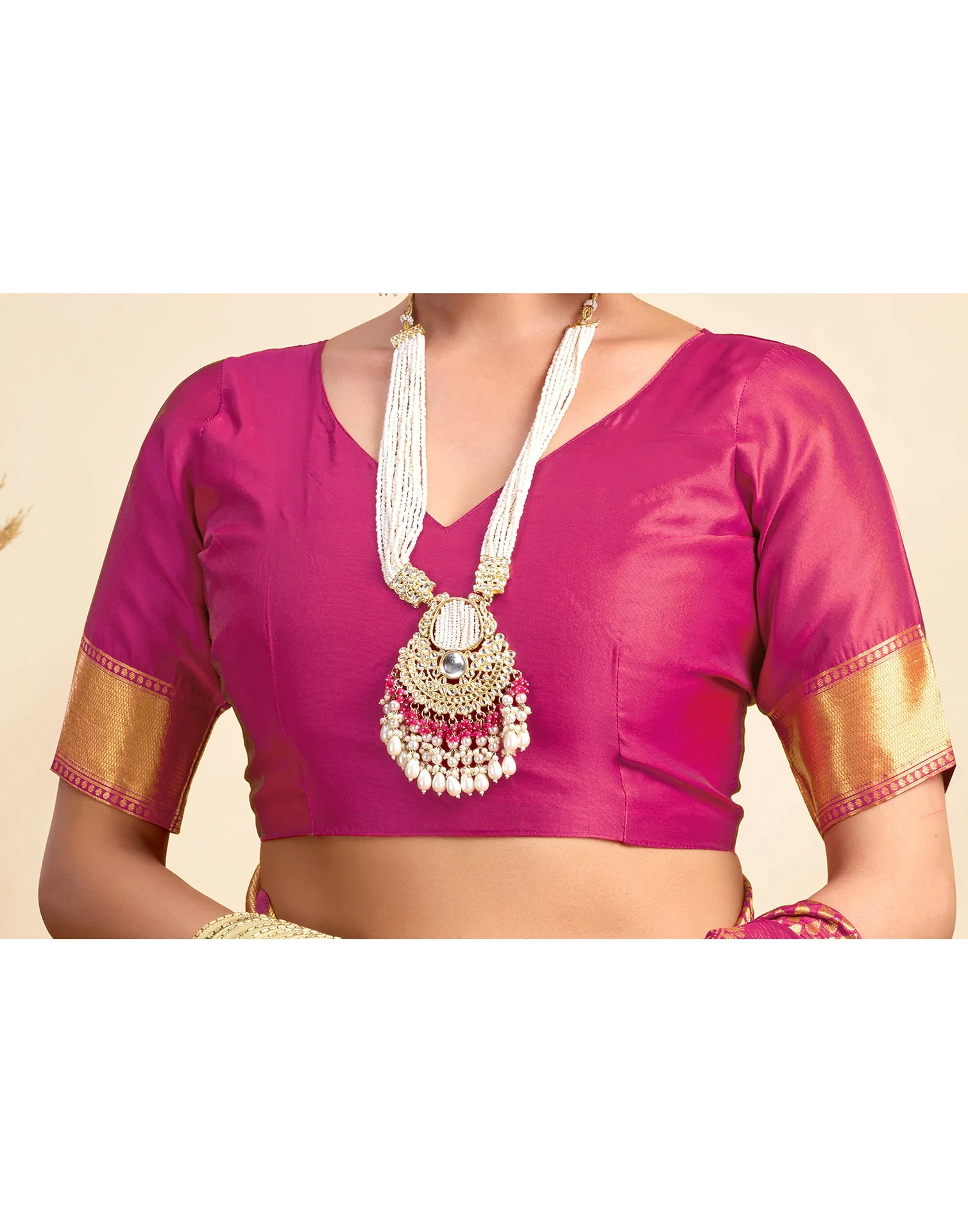 Rani Pink Silk Woven Kanjivaram Saree - Image 7