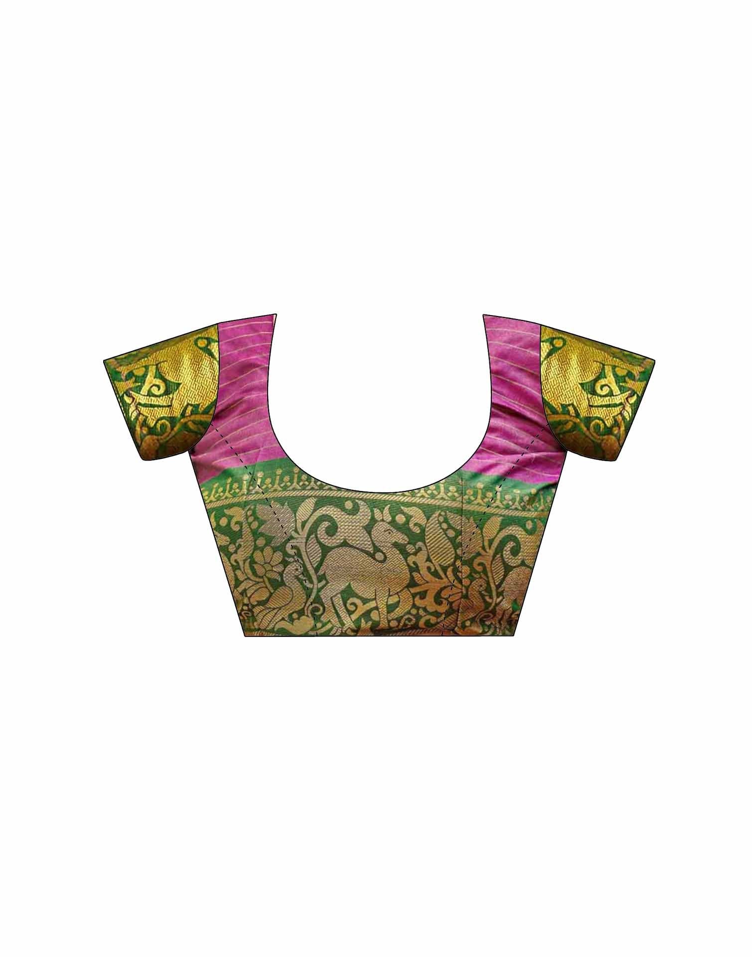 Rani Pink Silk Woven Kanjivaram Saree - Image 10